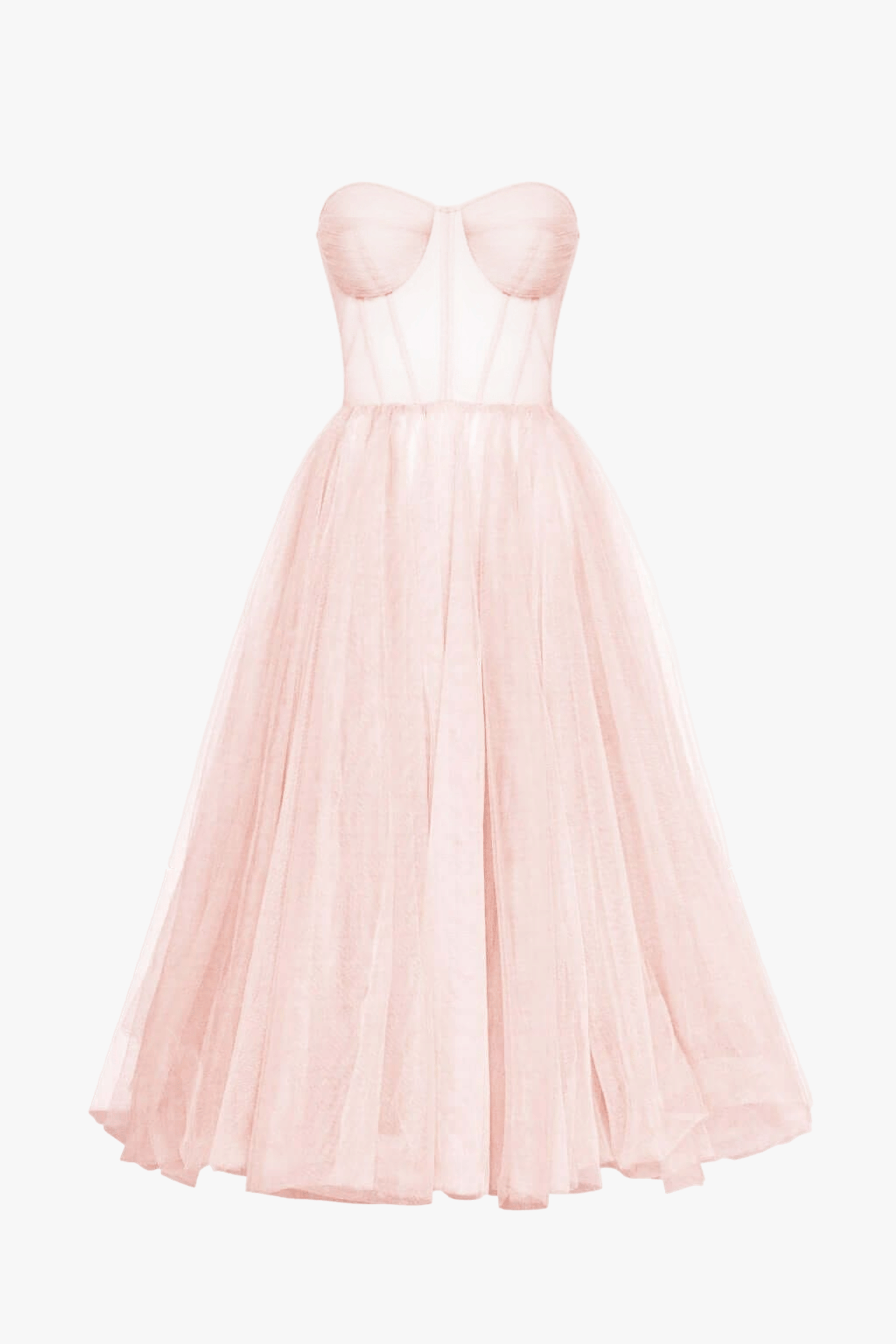 Misty Rose Strapless Puffy Midi Tulle Dress made by Milla