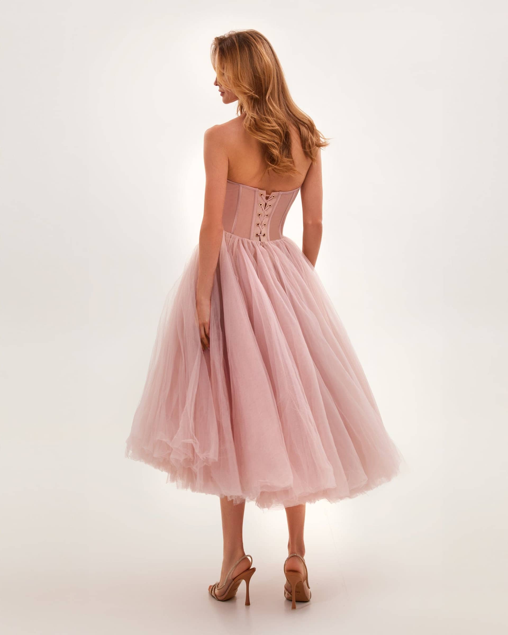 Misty Rose Strapless Puffy Midi Tulle Dress made by Milla