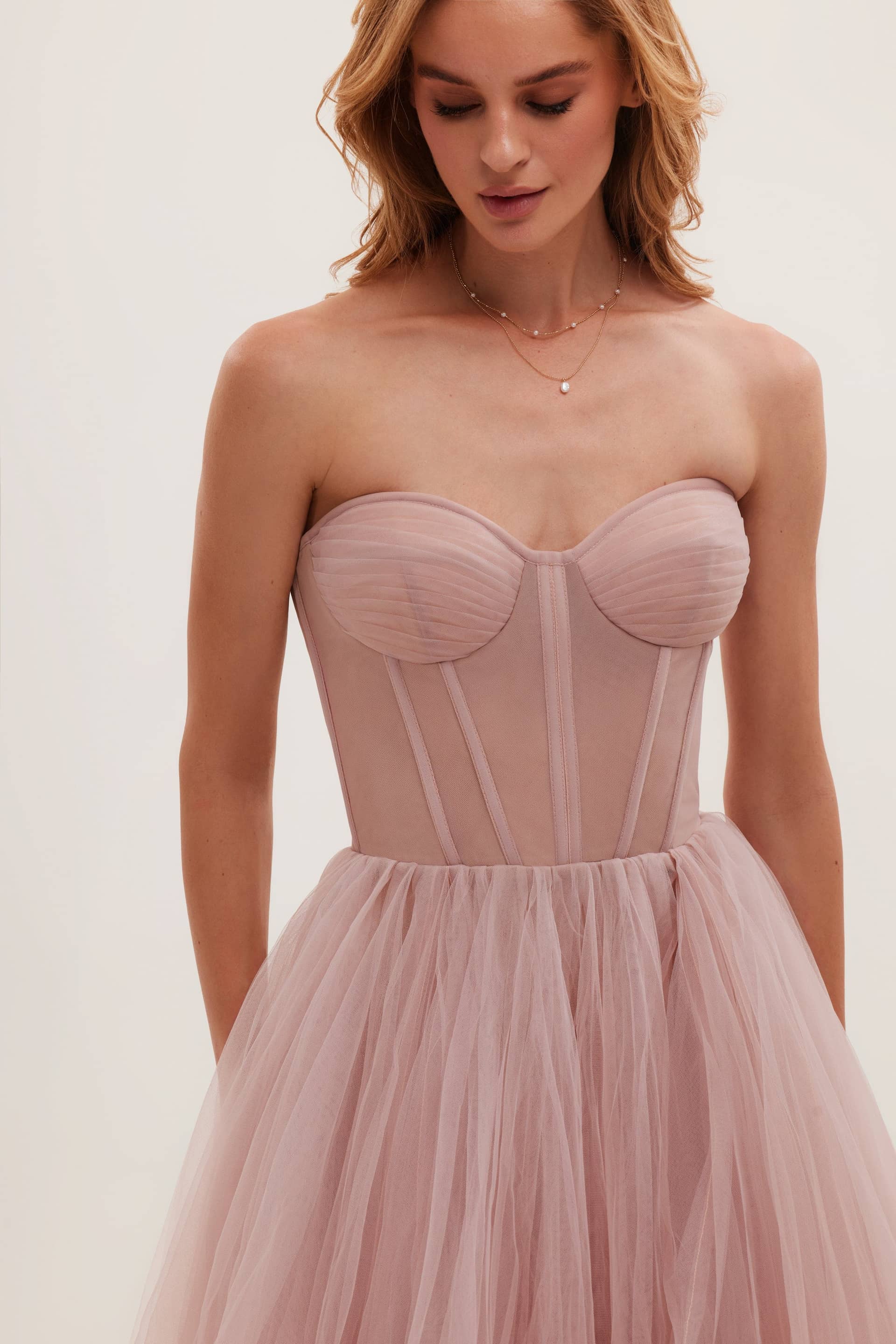 Misty Rose Strapless Puffy Midi Tulle Dress made by Milla