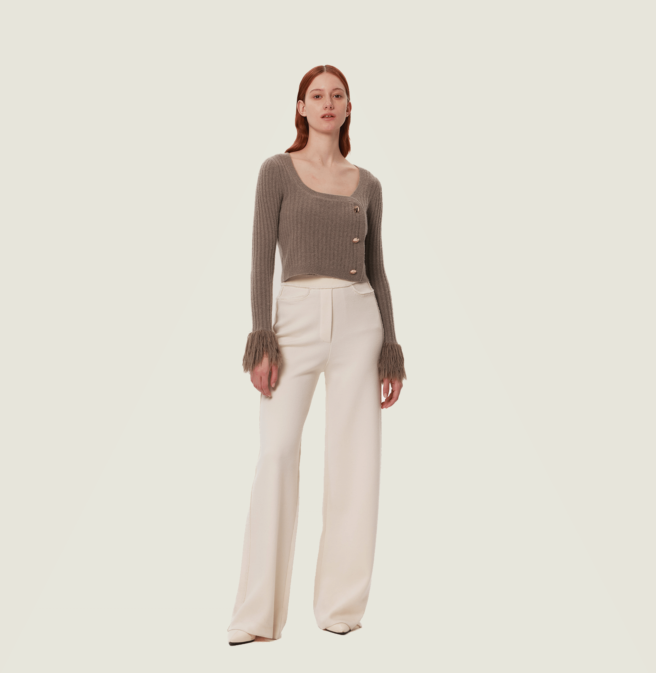 BOUCLÉ AND WOOL PANELLED WIDE-LEG PANTS made by CRUSH Collection