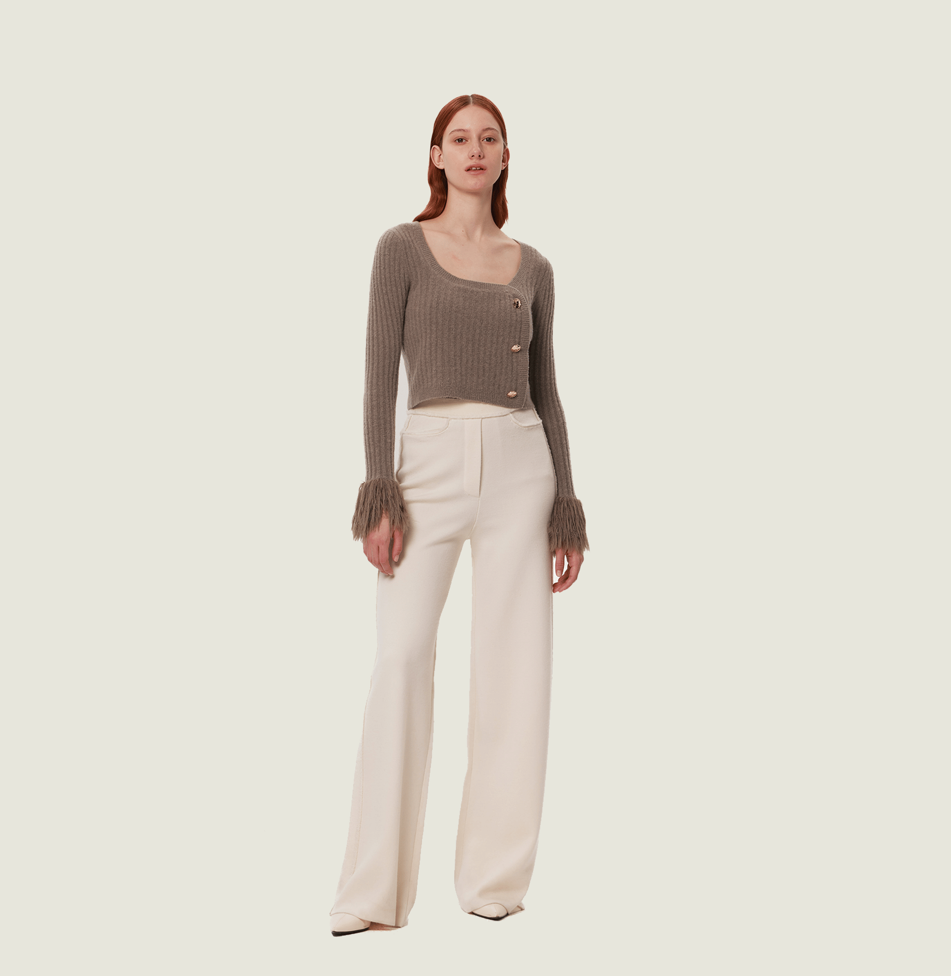 BOUCLÉ AND WOOL PANELLED WIDE-LEG PANTS made by CRUSH Collection