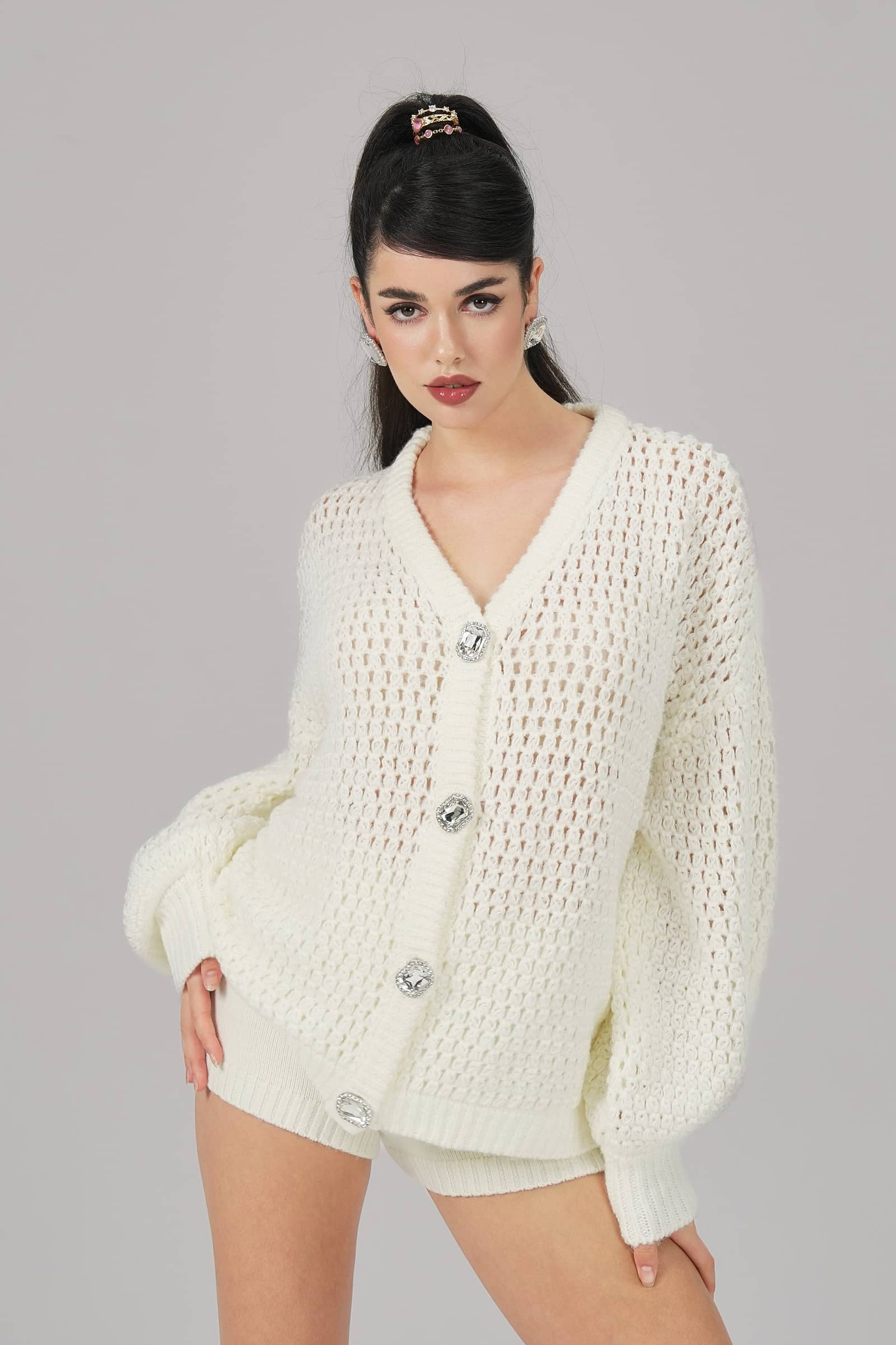 Alexis Cardigan + Scarf Set (White) made by Nana Jacqueline