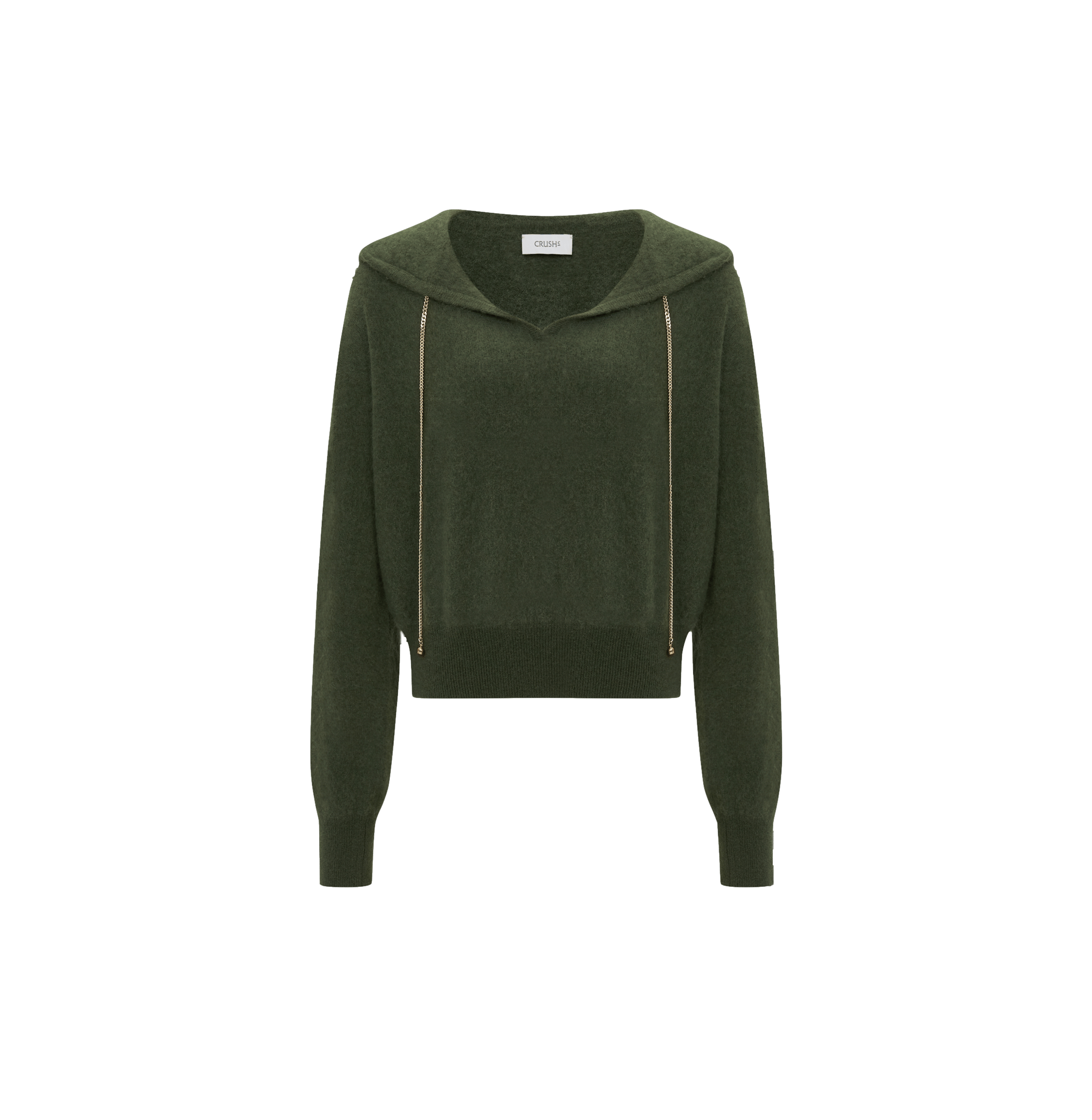 CHAIN DETAILED FLUFFY CASHMERE HOODIE in Green made by CRUSH Collection