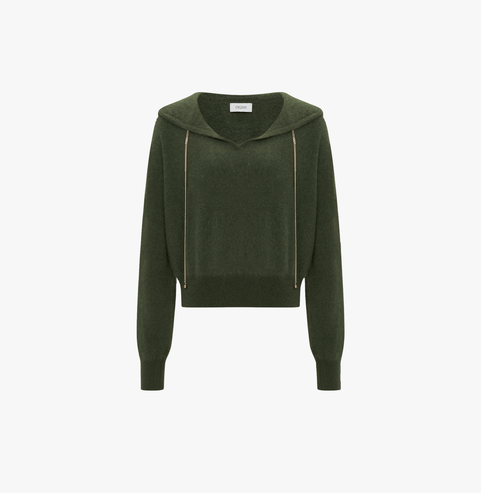 CHAIN DETAILED FLUFFY CASHMERE HOODIE in Green made by CRUSH Collection