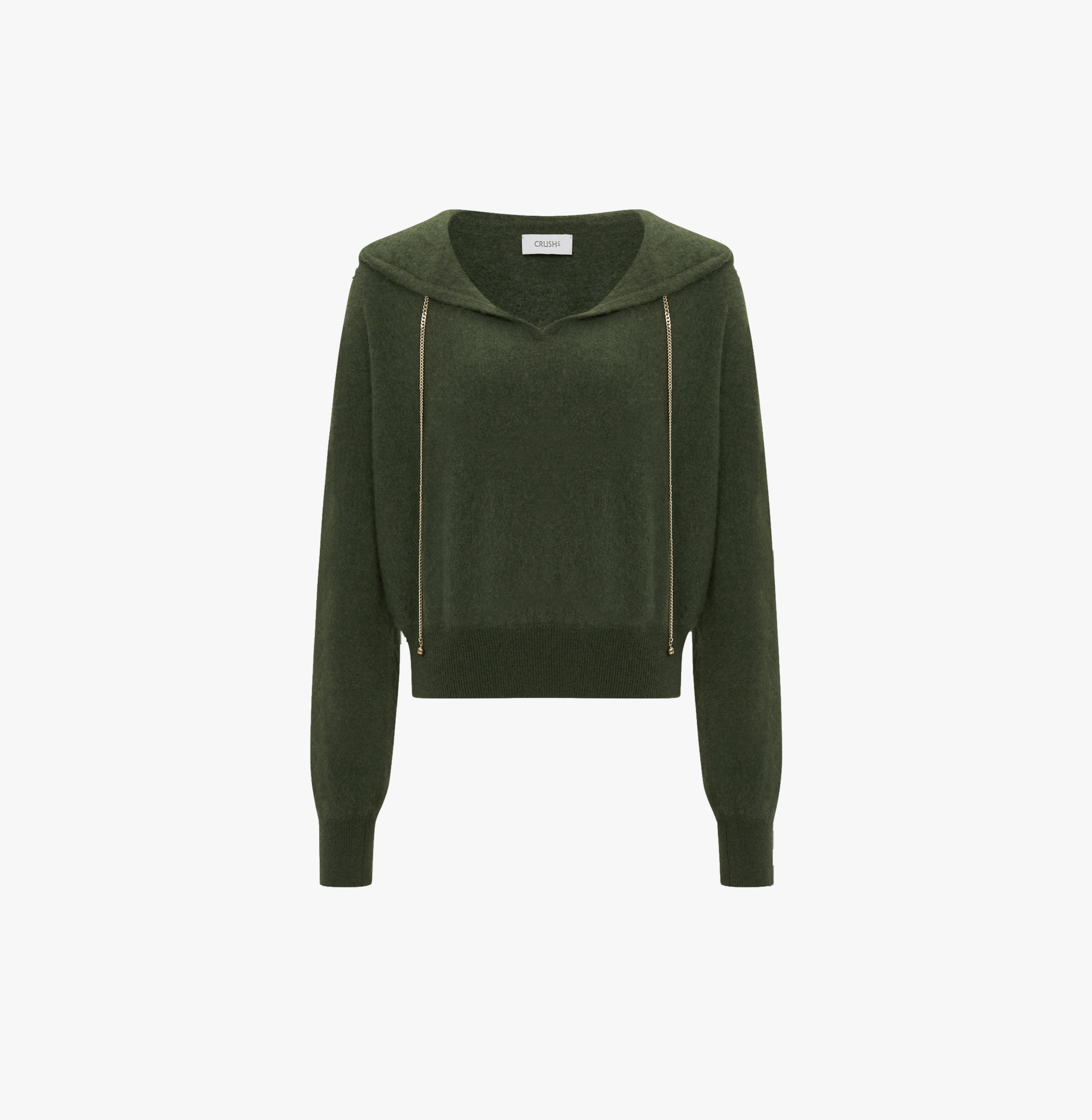 CHAIN DETAILED FLUFFY CASHMERE HOODIE in Green made by CRUSH Collection