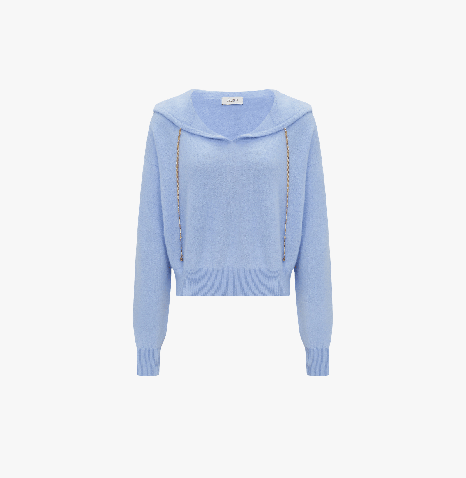 CHAIN DETAILED FLUFFY CASHMERE HOODIE in Blue made by CRUSH Collection