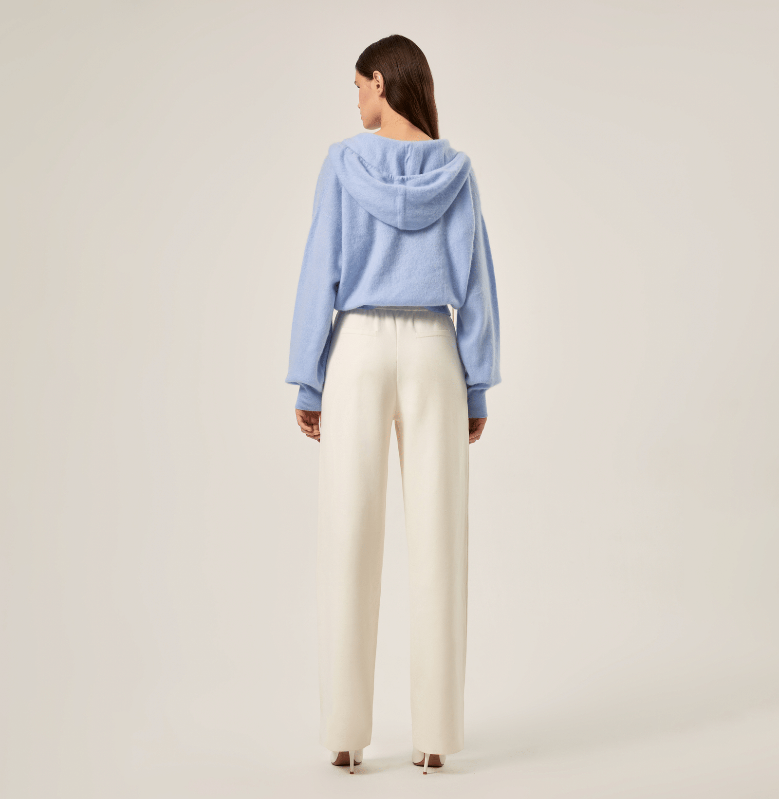 CHAIN DETAILED FLUFFY CASHMERE HOODIE in Blue made by CRUSH Collection