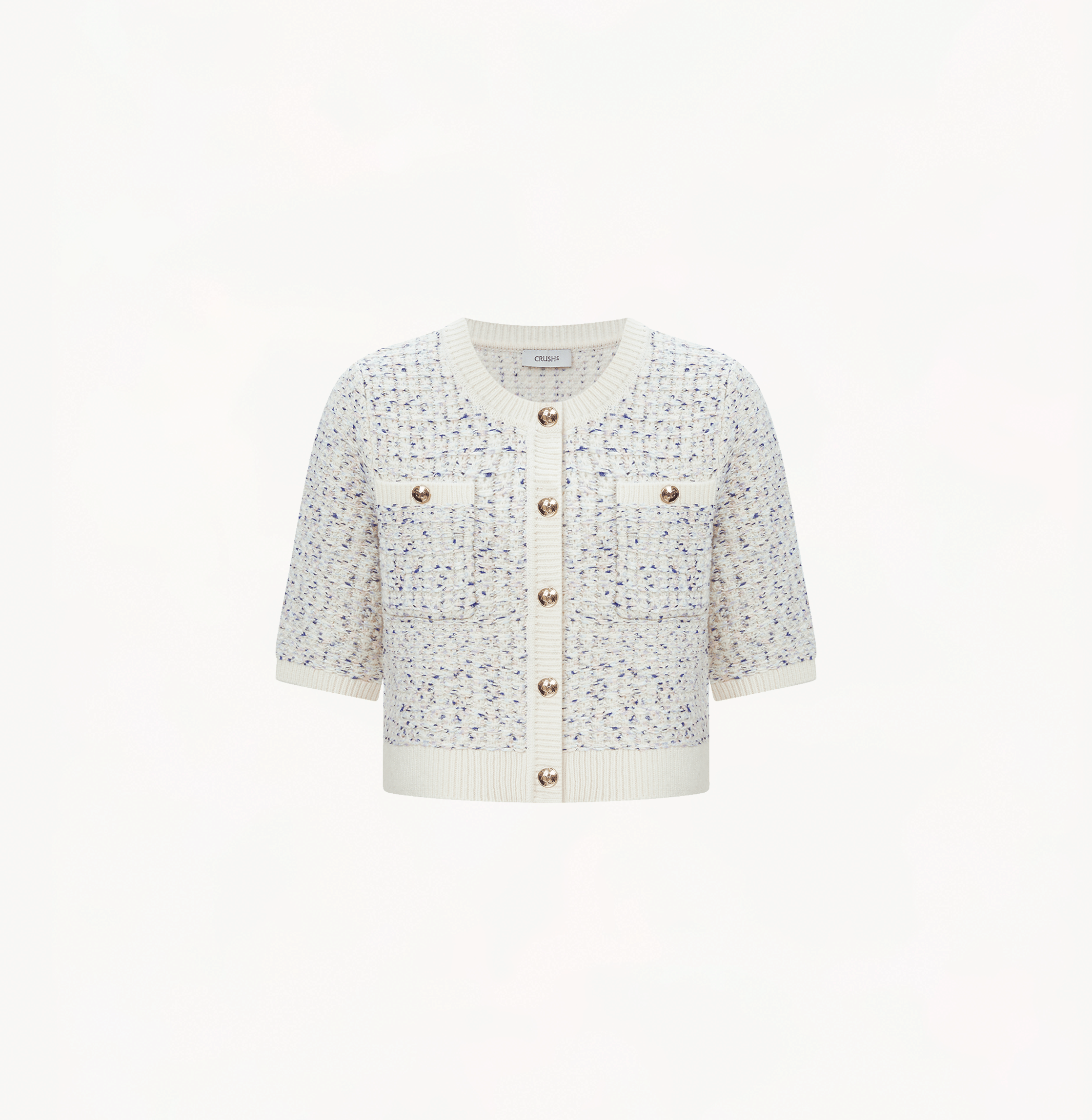 COLOR-DOTTED BOUCLÉ SHORT-SLEEVED CARDIGAN made by CRUSH Collection