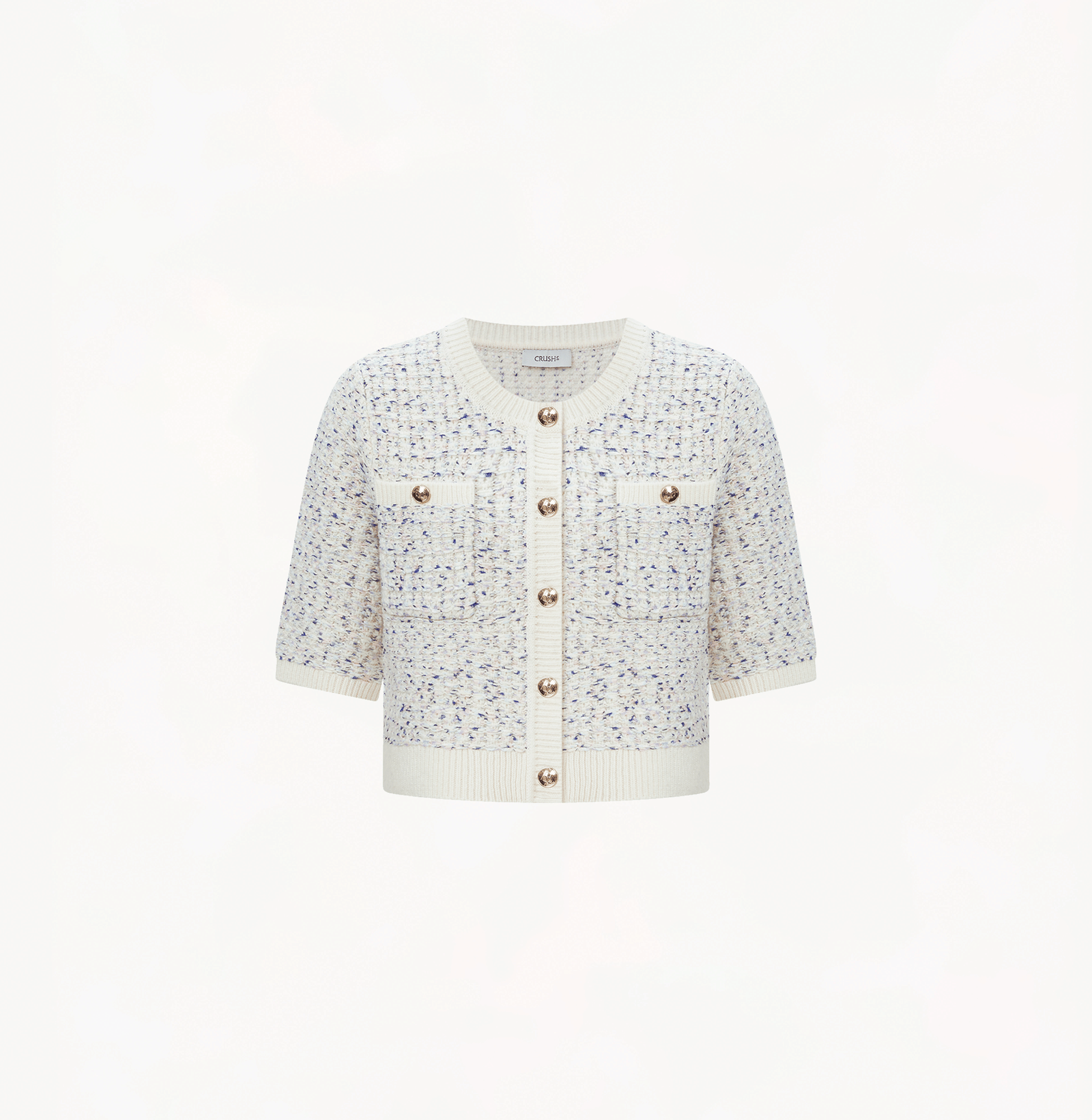 COLOR-DOTTED BOUCLÉ SHORT-SLEEVED CARDIGAN made by CRUSH Collection