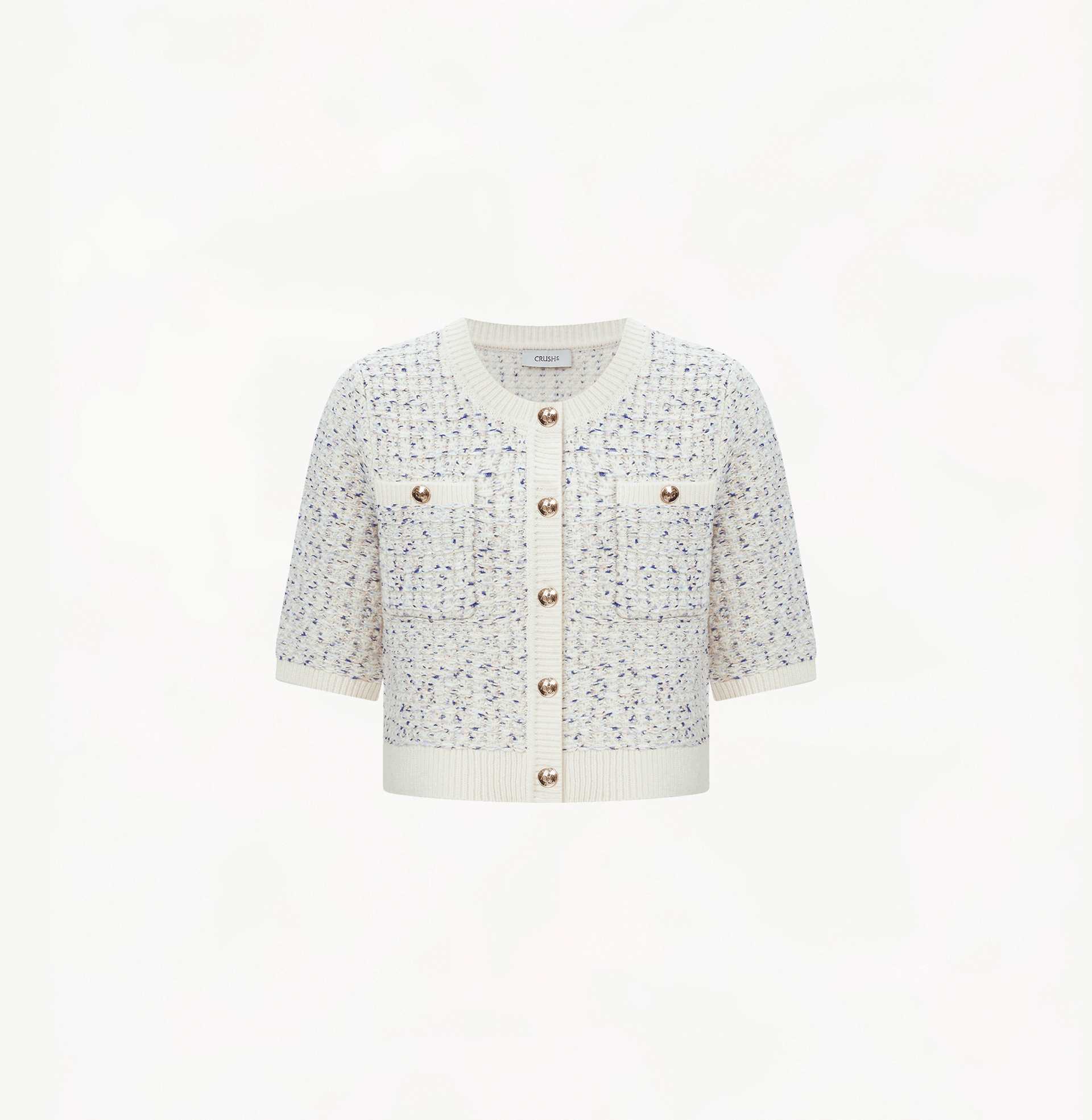 COLOR-DOTTED BOUCLÉ SHORT-SLEEVED CARDIGAN made by CRUSH Collection