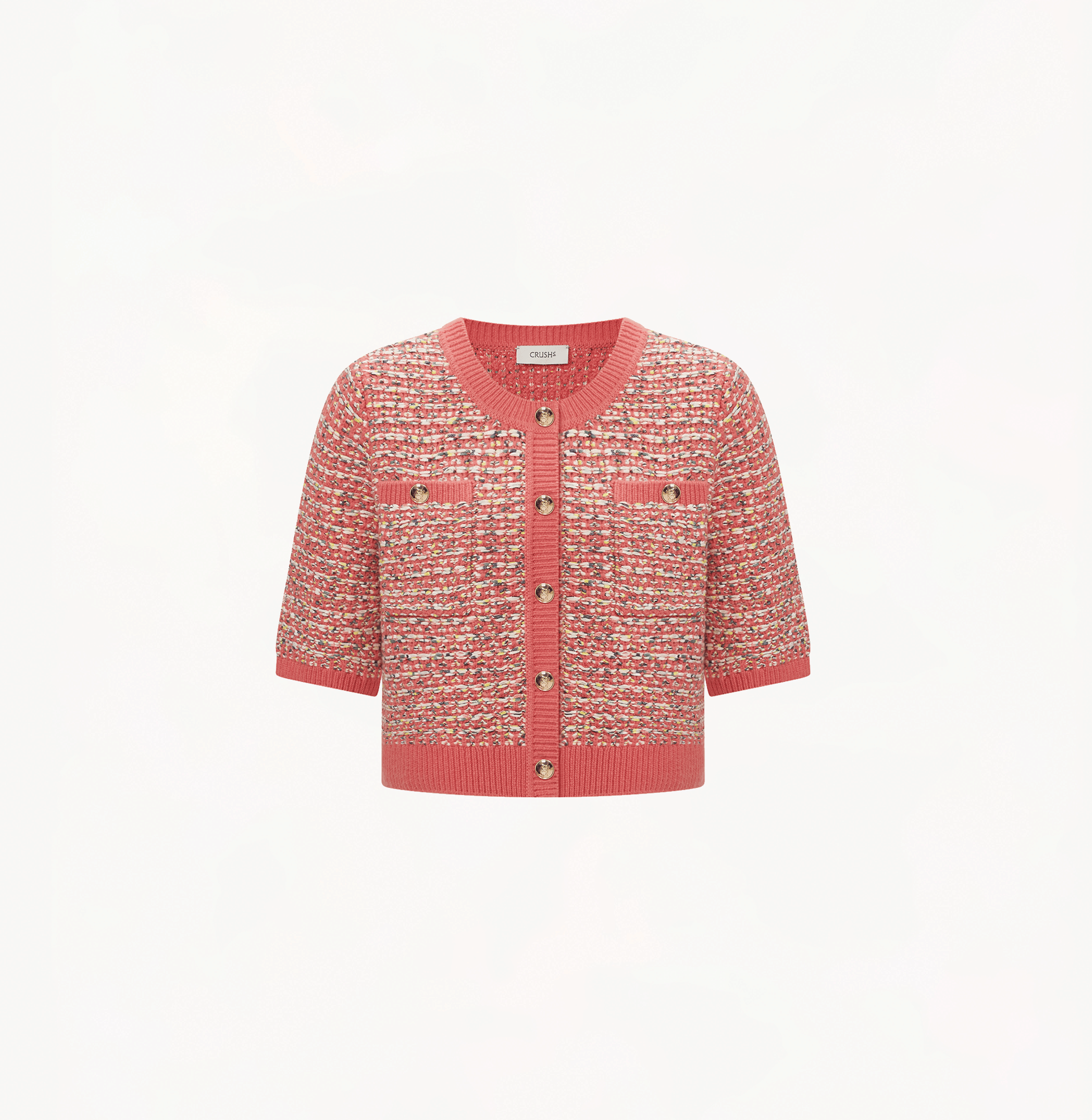 COLOR-DOTTED BOUCLÉ SHORT-SLEEVED CARDIGAN made by CRUSH Collection