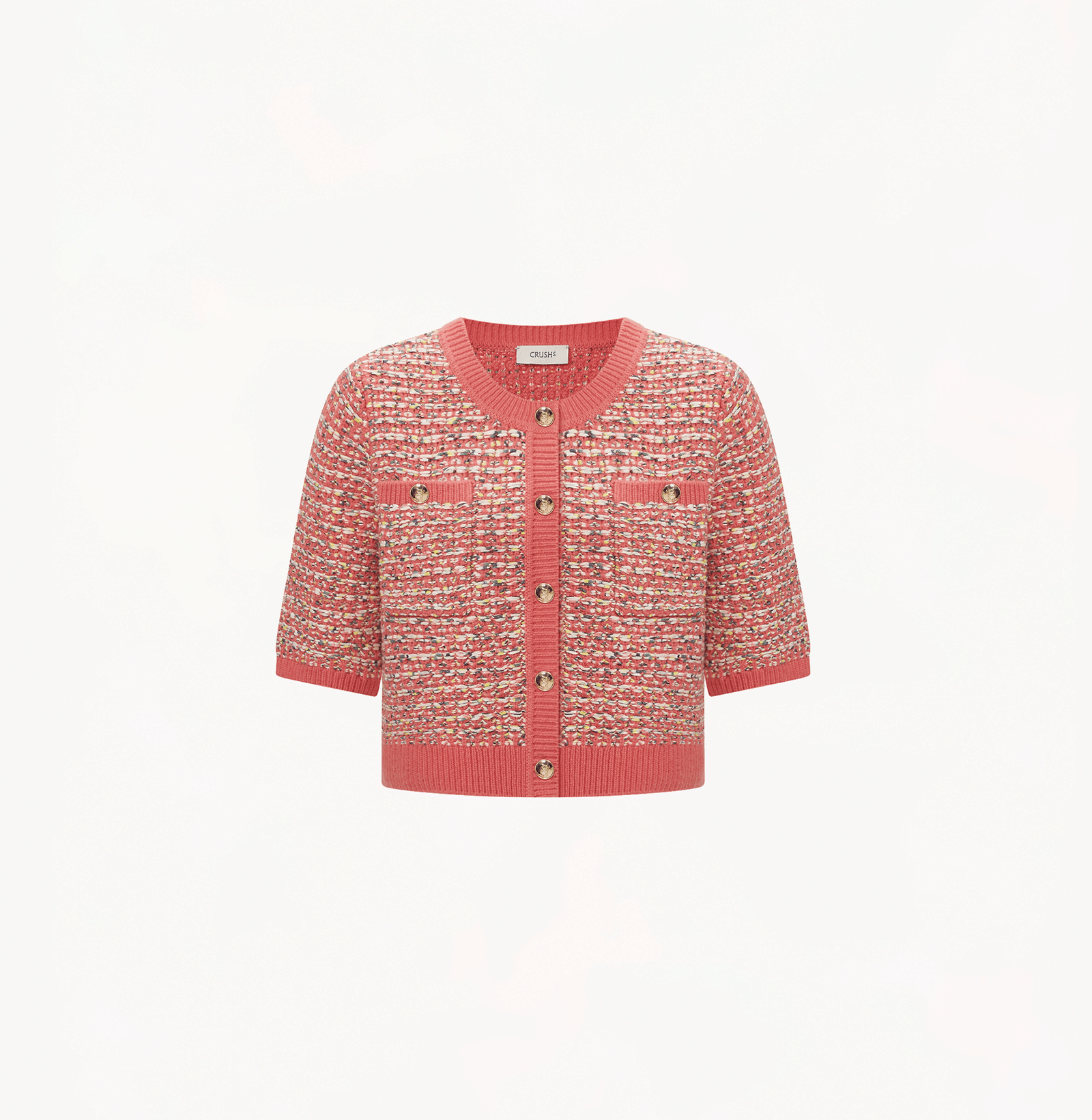 COLOR-DOTTED BOUCLÉ SHORT-SLEEVED CARDIGAN made by CRUSH Collection