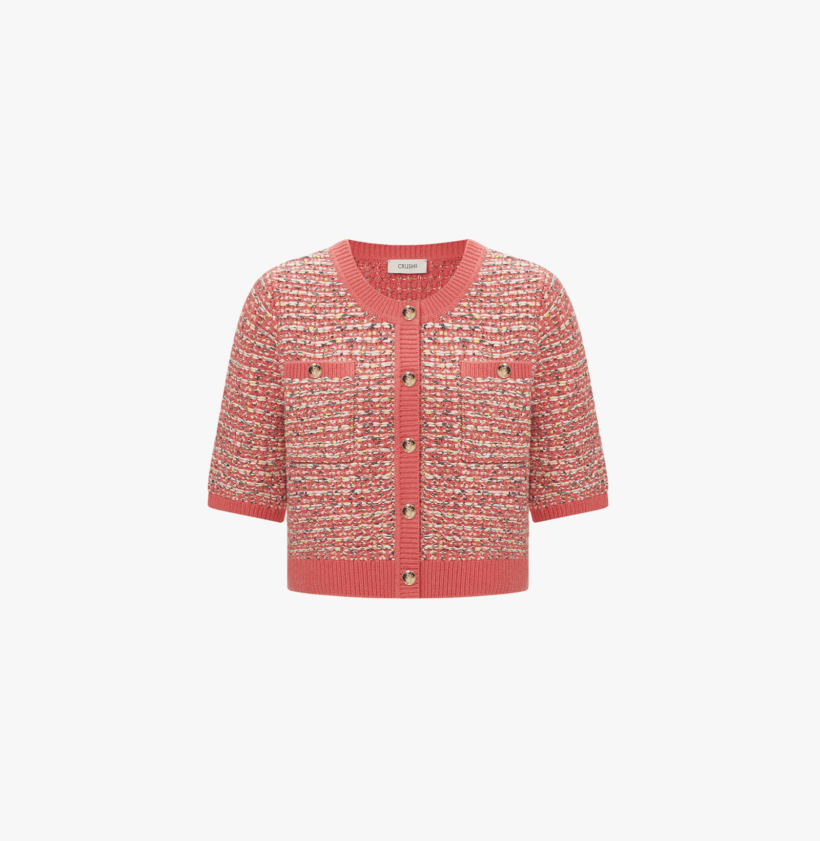 COLOR-DOTTED BOUCLÉ SHORT-SLEEVED CARDIGAN made by CRUSH Collection