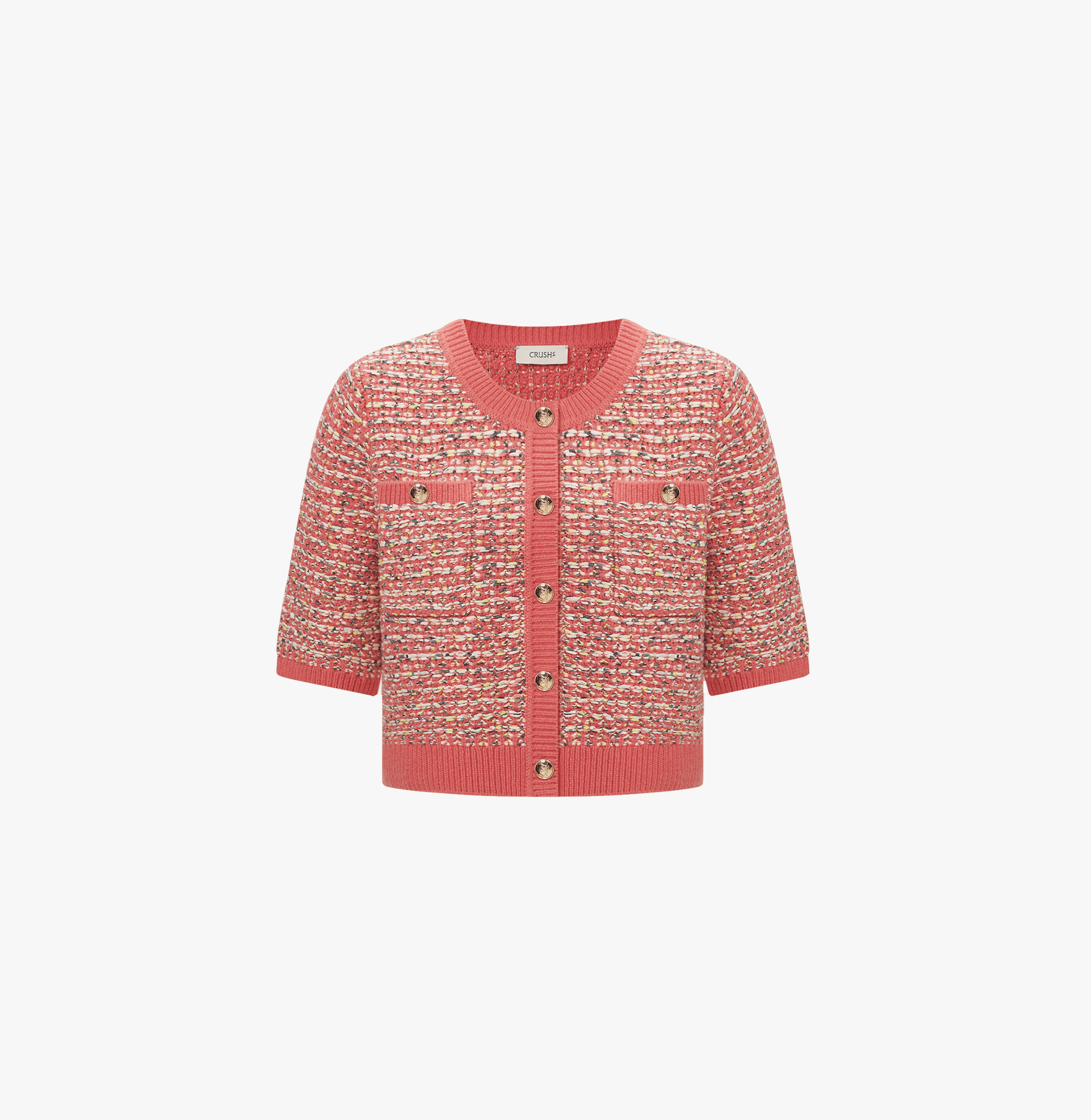 COLOR-DOTTED BOUCLÉ SHORT-SLEEVED CARDIGAN made by CRUSH Collection