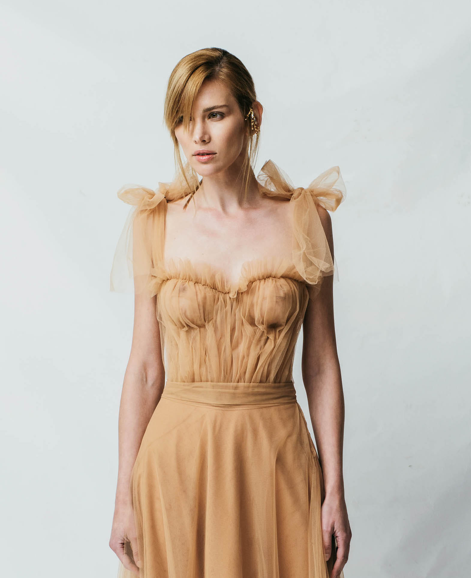 French Tulle Bustier Top in Beige made by Aureliana