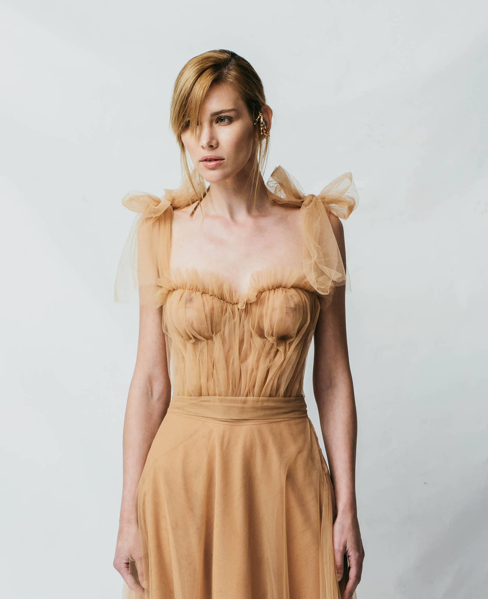 French Tulle Bustier Top in Beige made by Aureliana