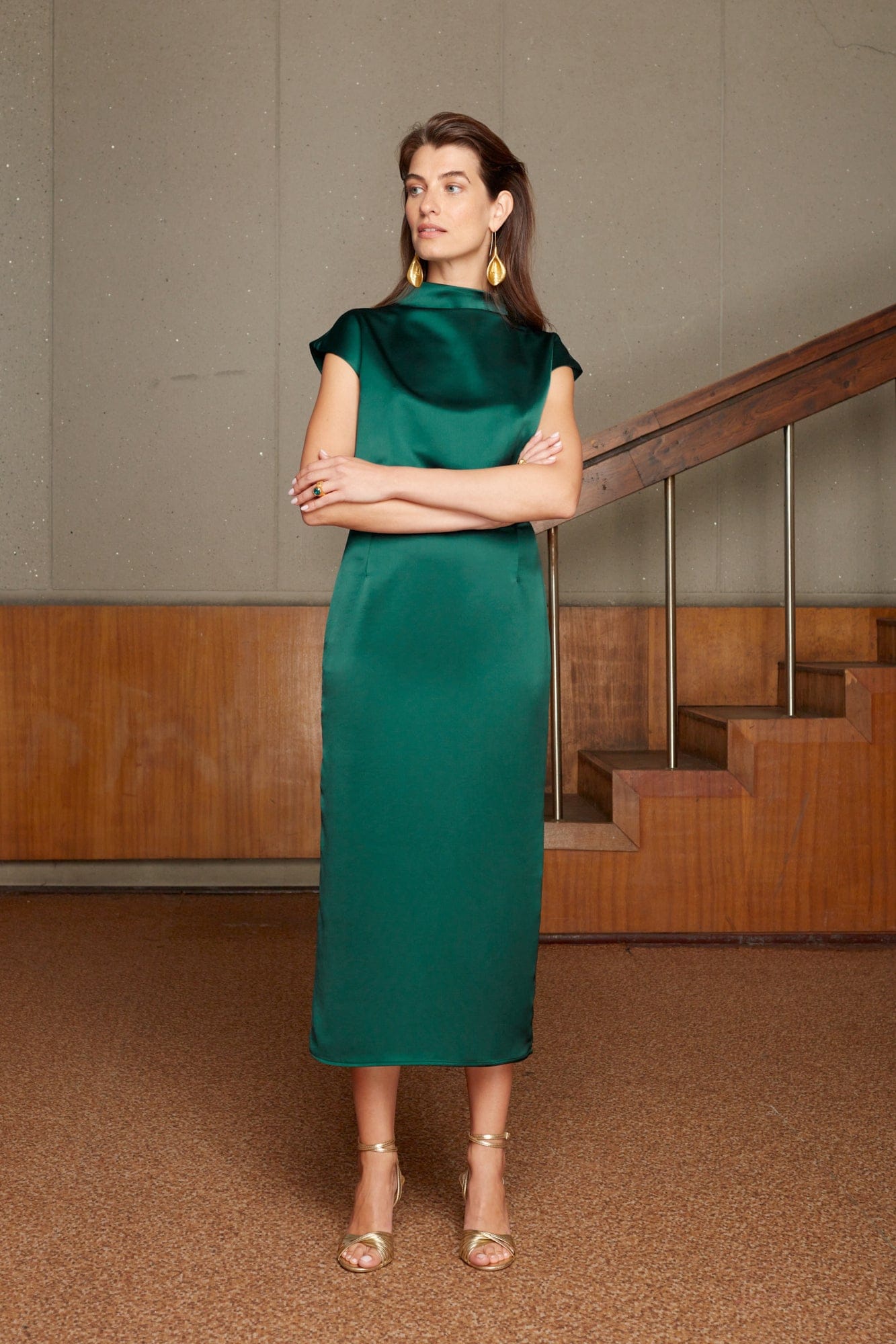 TESSA green satin kimono sleeves cocktail dress made by UNDRESS