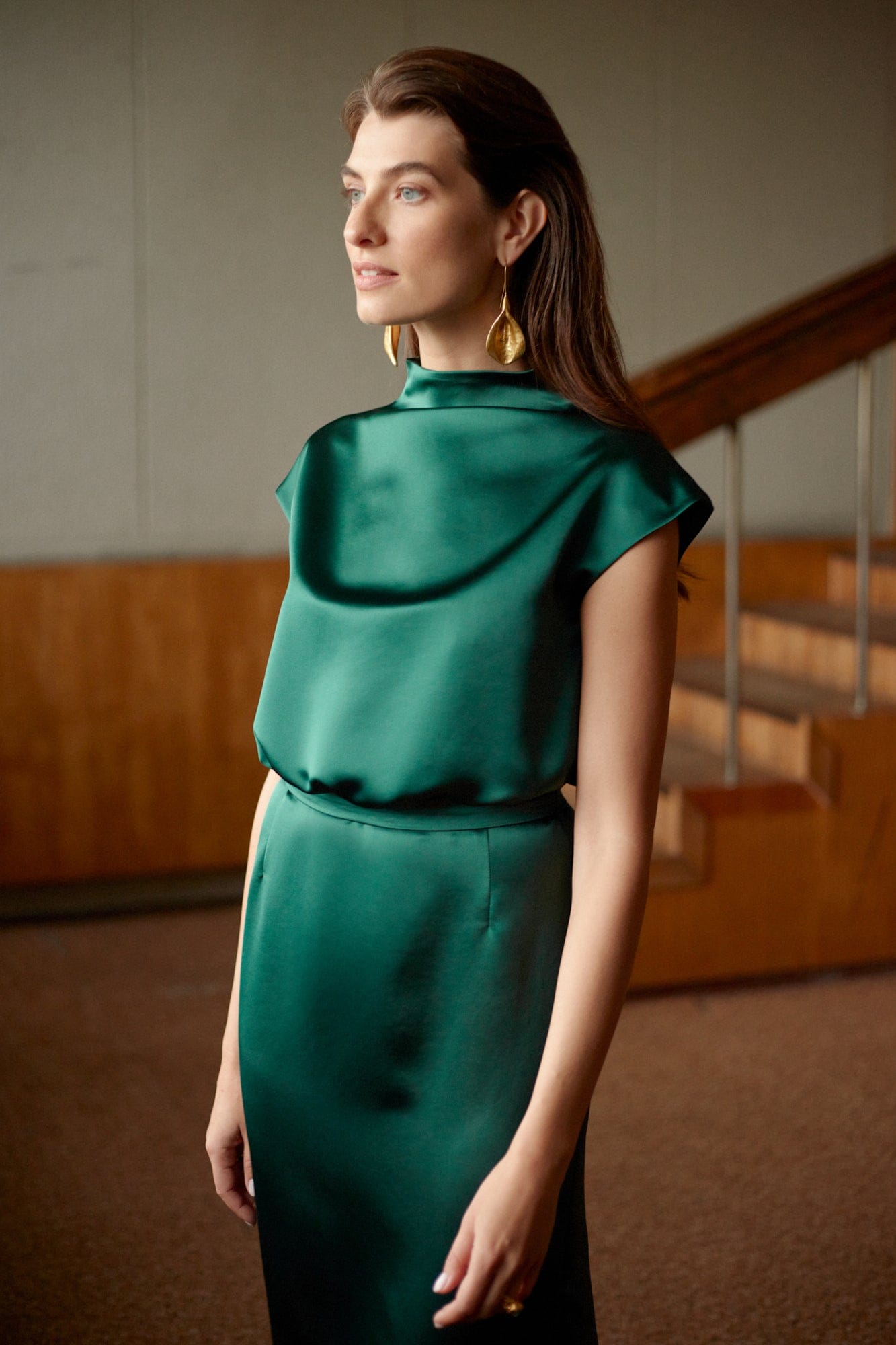 TESSA green satin kimono sleeves cocktail dress made by UNDRESS