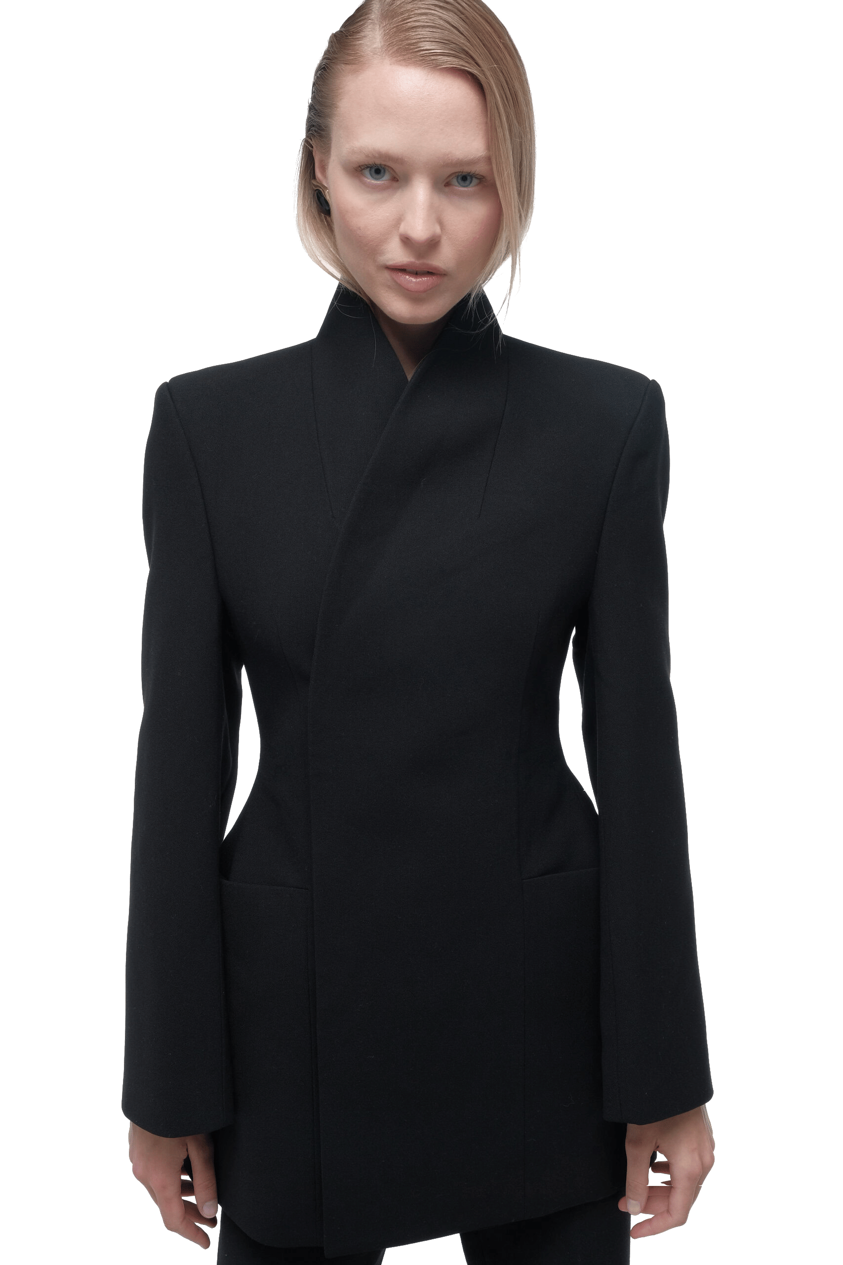 High collar wrap blazer made by AFTERHOURS