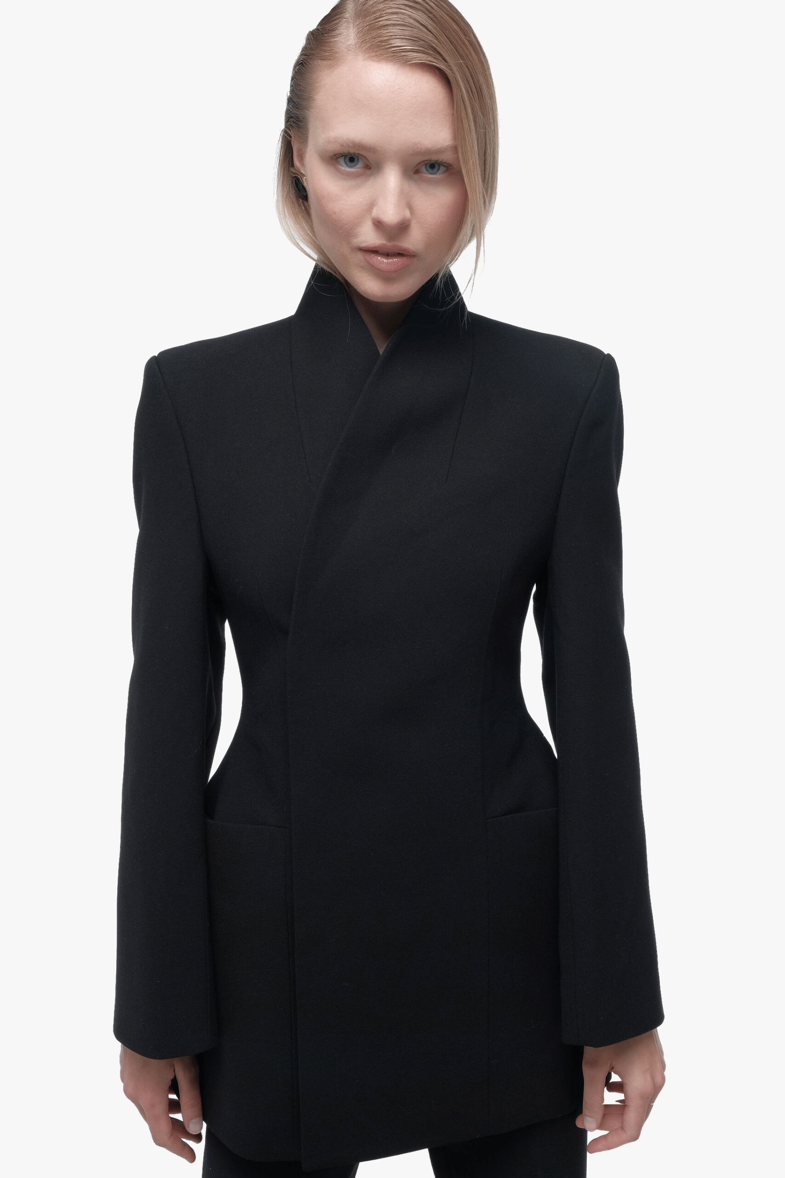 High collar wrap blazer made by AFTERHOURS