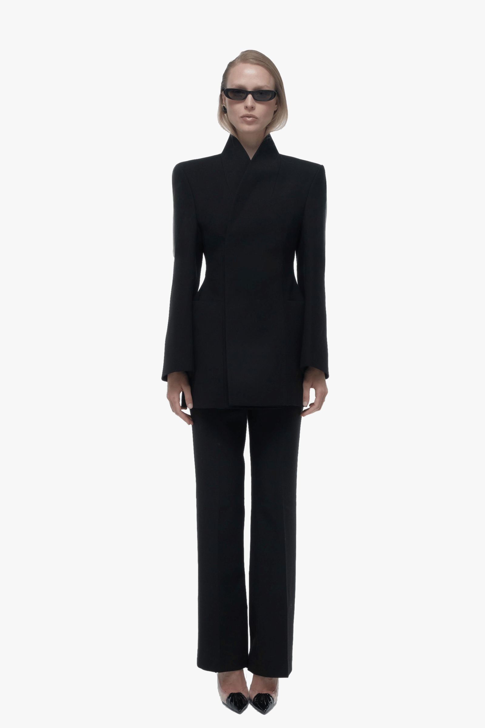 High collar wrap blazer made by AFTERHOURS