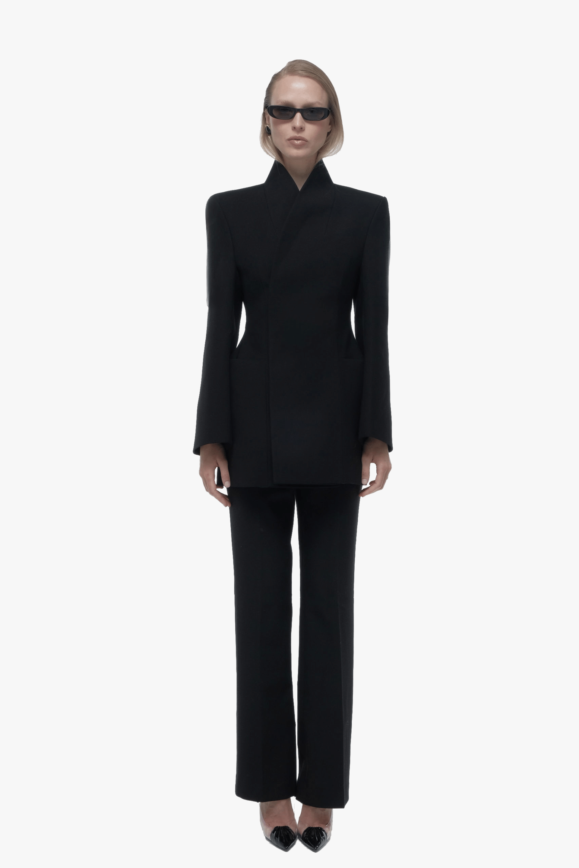 High collar wrap blazer made by AFTERHOURS