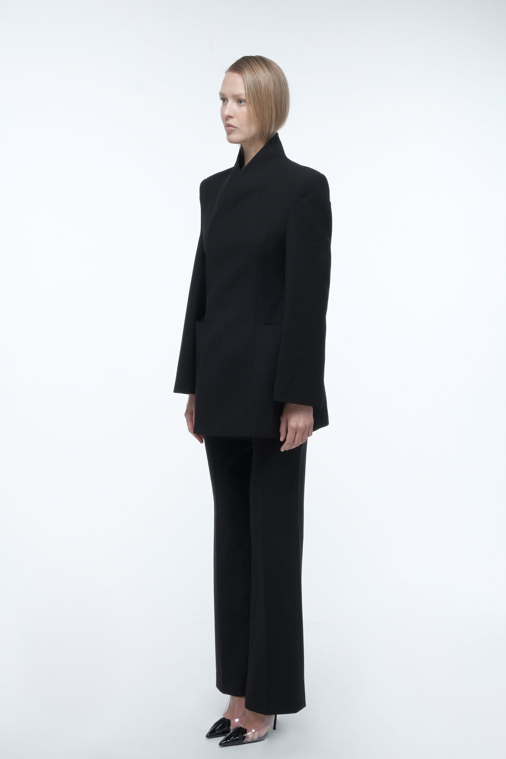 High collar wrap blazer made by AFTERHOURS