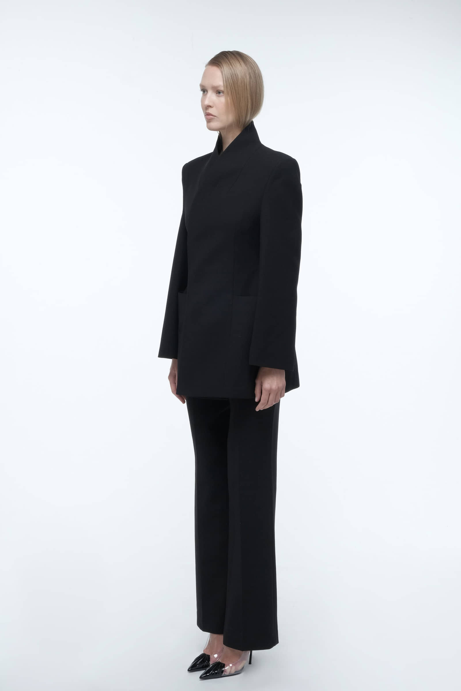 High collar wrap blazer made by AFTERHOURS