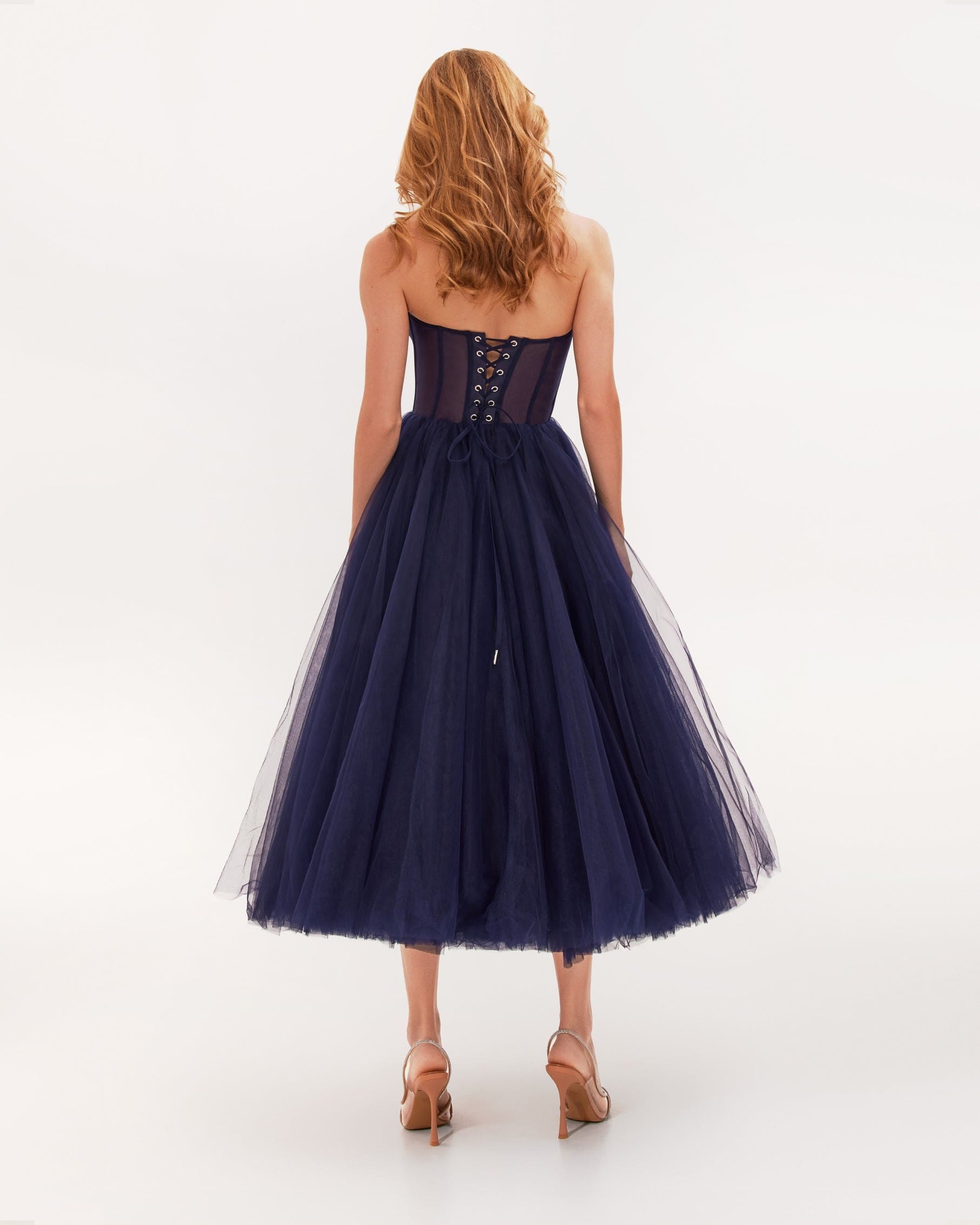 Navy Strapless Puffy Midi Tulle Dress made by Milla
