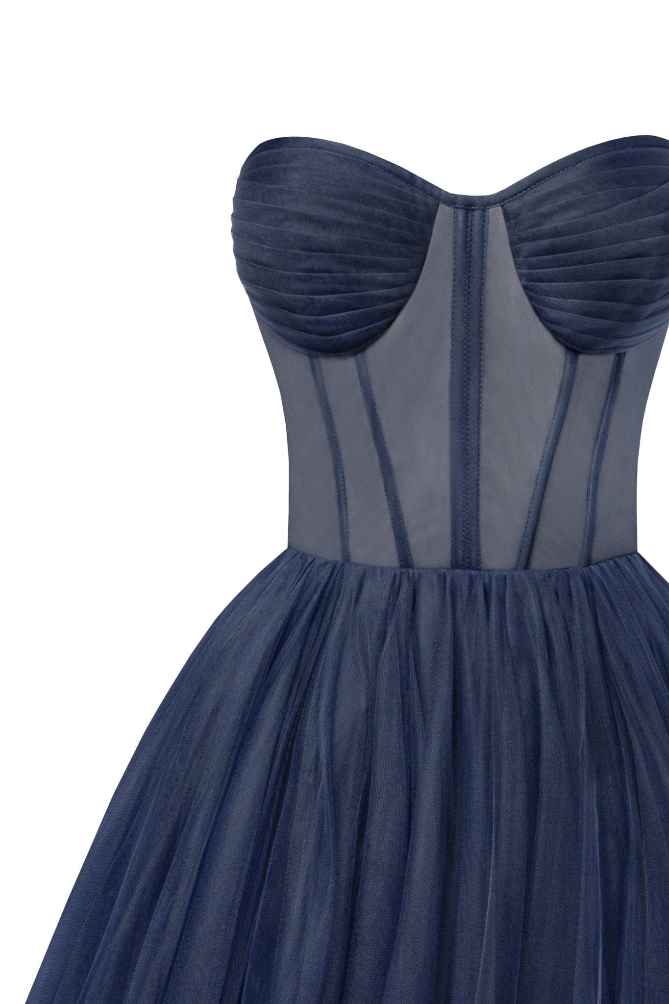 Navy Strapless Puffy Midi Tulle Dress made by Milla