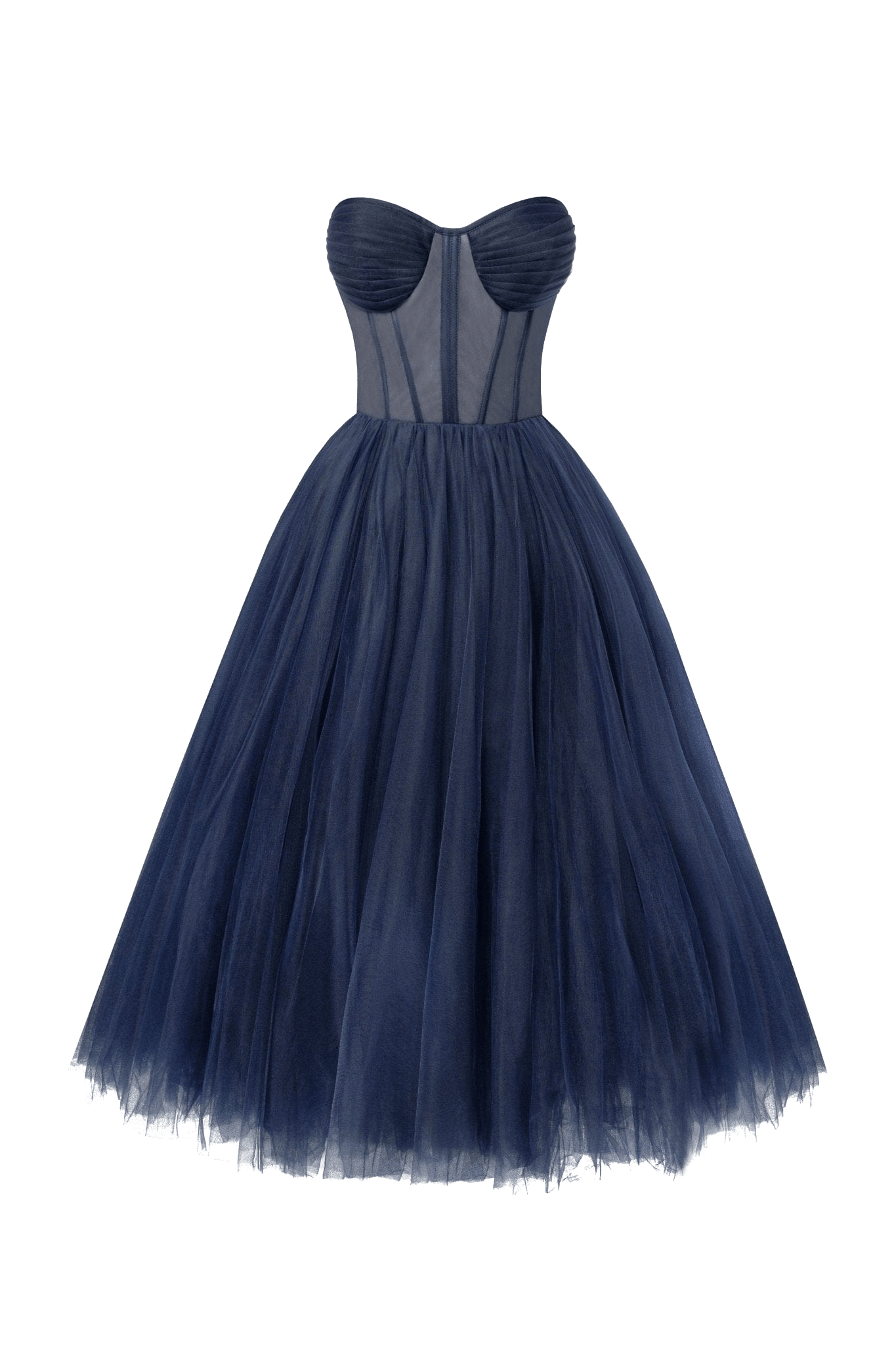 Navy Strapless Puffy Midi Tulle Dress made by Milla