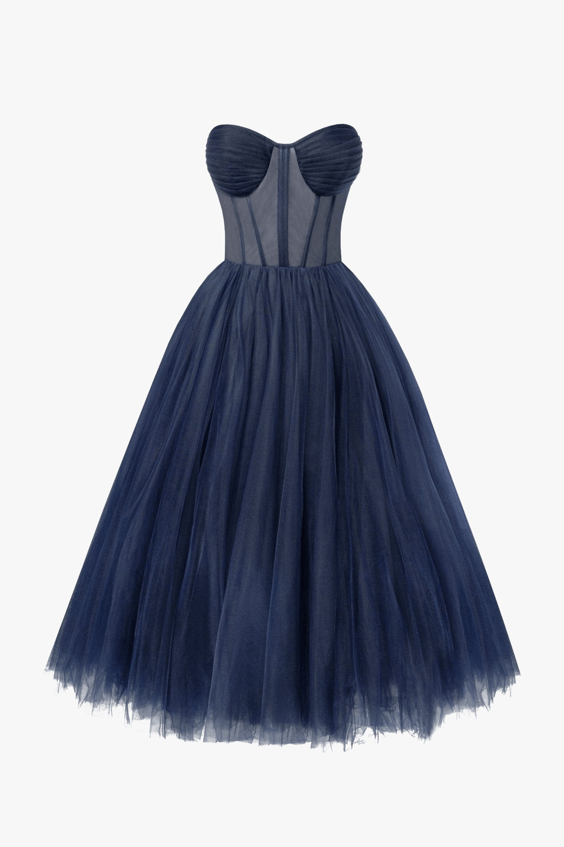 Navy Strapless Puffy Midi Tulle Dress made by Milla