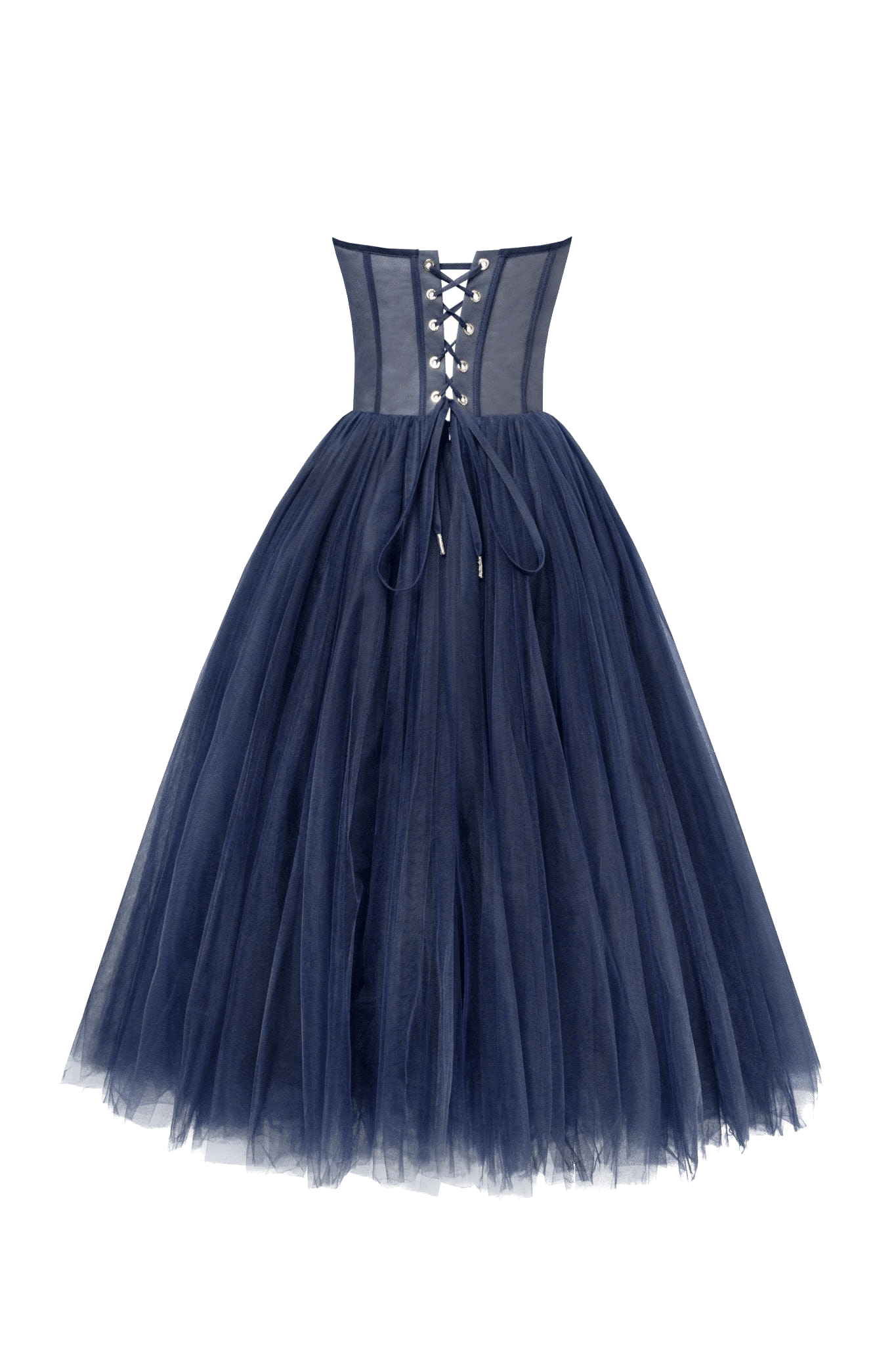 Navy Strapless Puffy Midi Tulle Dress made by Milla