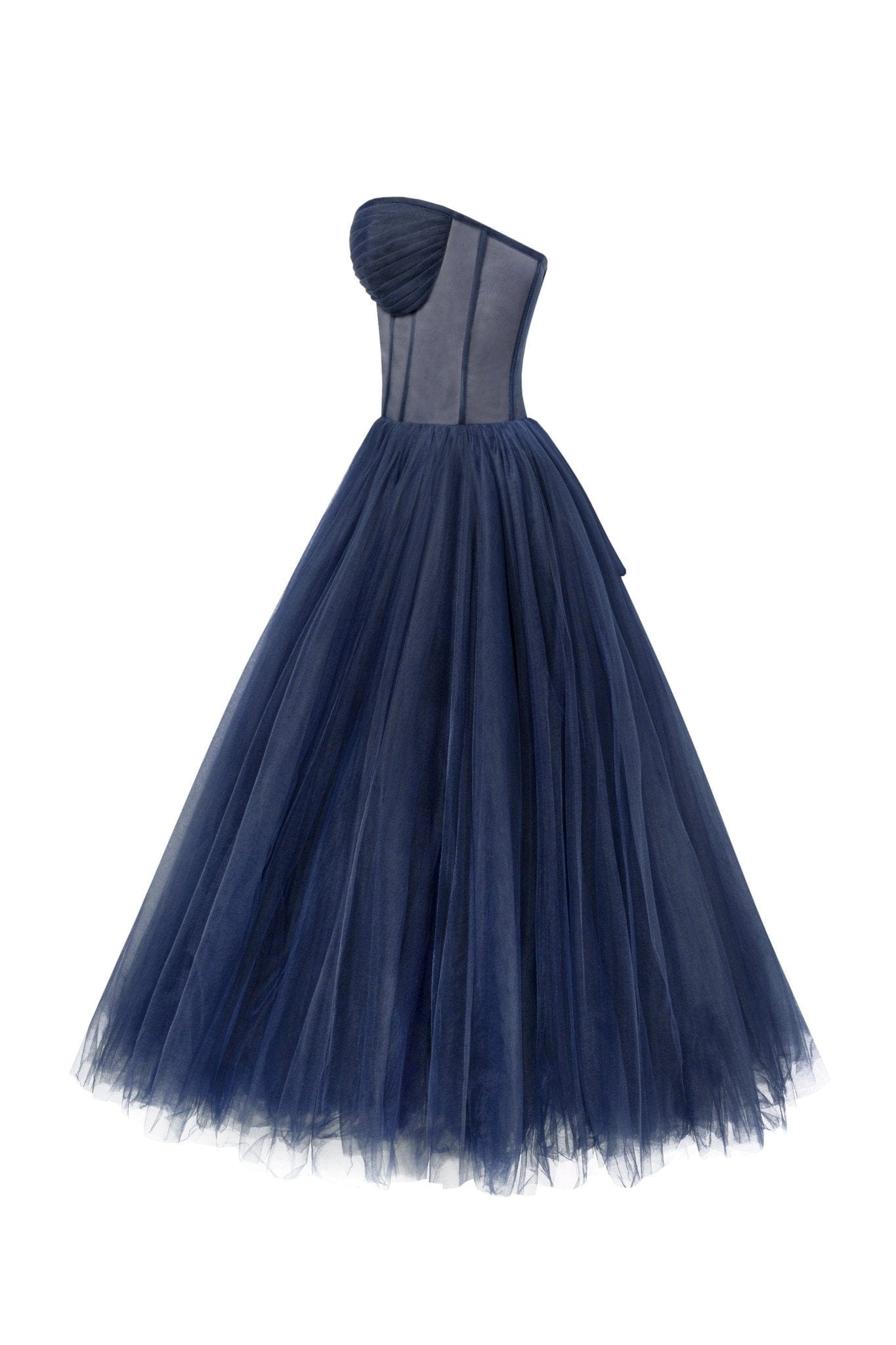 Navy Strapless Puffy Midi Tulle Dress made by Milla
