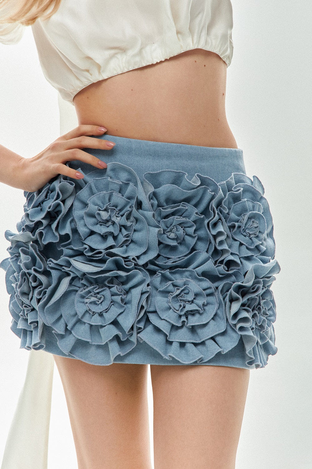 Denim Mini Skirt Roses made by Guranda