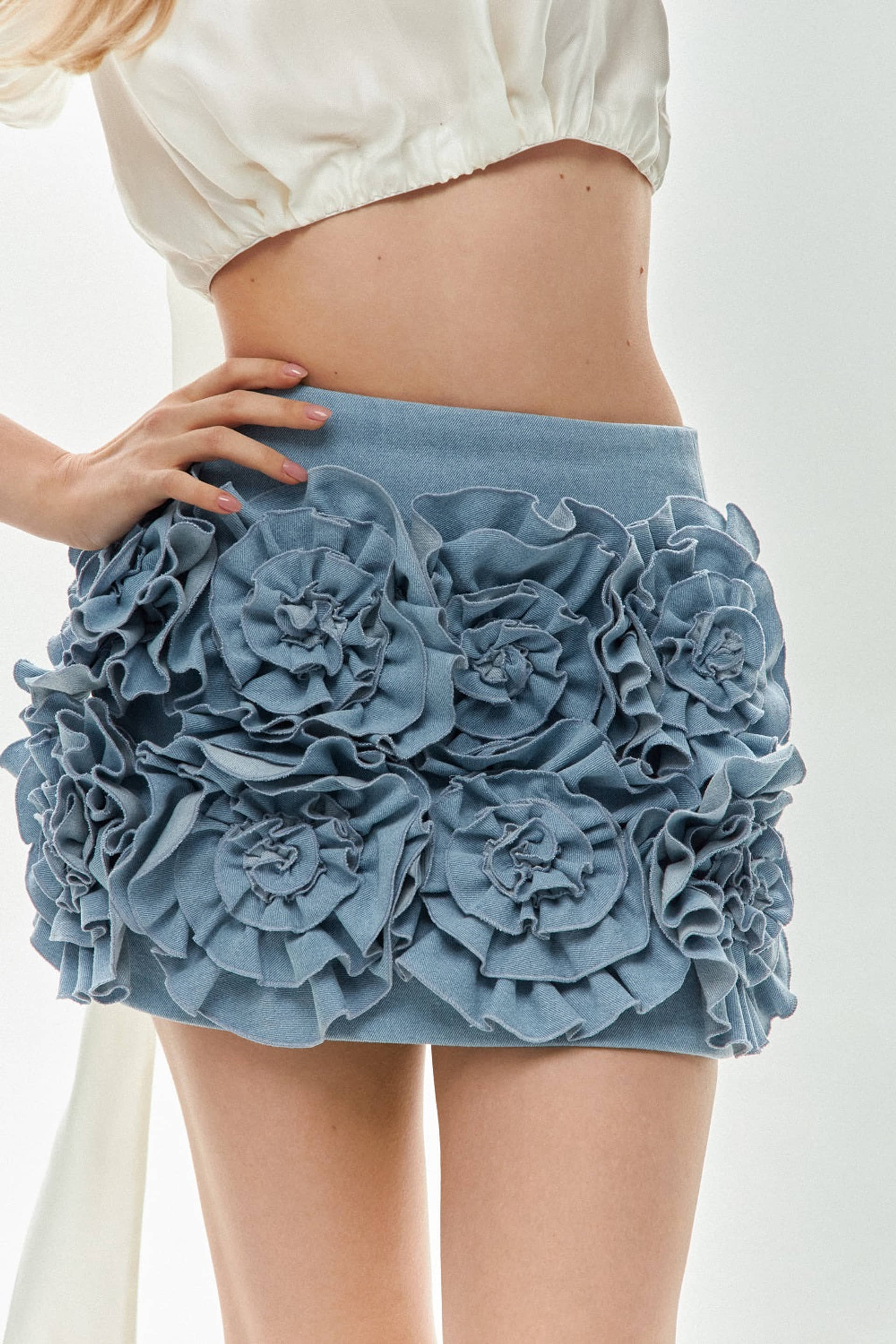 Denim Mini Skirt Roses made by Guranda