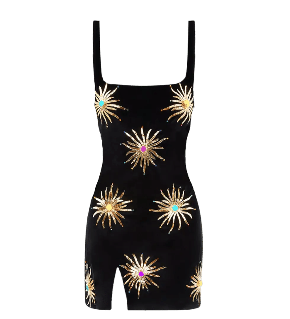 Callie Luxury Embellished Black Party Dress in Black made by Oceanus Swimwear