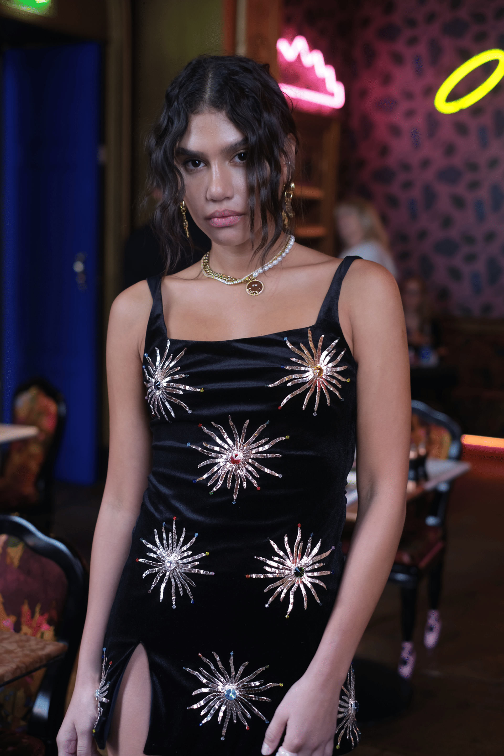 Callie Luxury Embellished Black Party Dress in Black made by Oceanus Swimwear