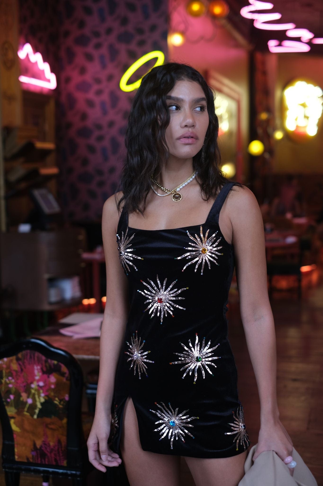 Callie Luxury Embellished Black Party Dress in Black made by Oceanus Swimwear