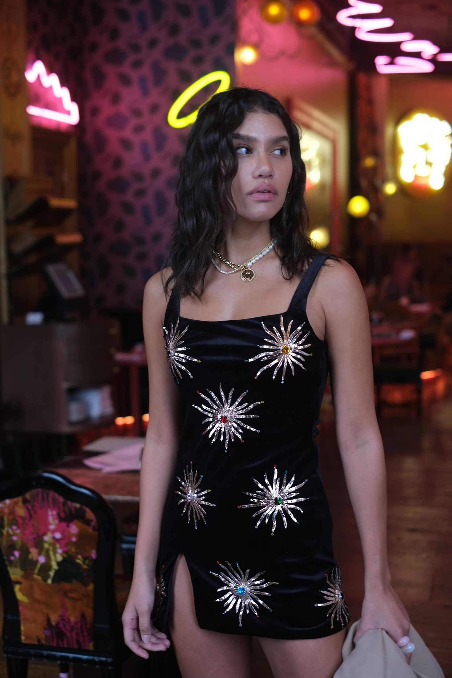 Callie Luxury Embellished Black Party Dress in Black made by Oceanus Swimwear