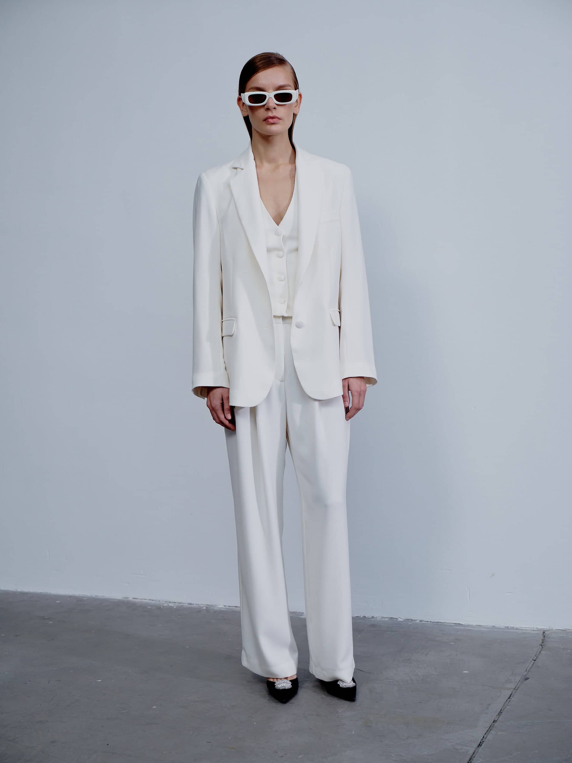 Boxy Oversize Crepe Blazer in Blanche in White made by Nazli Ceren