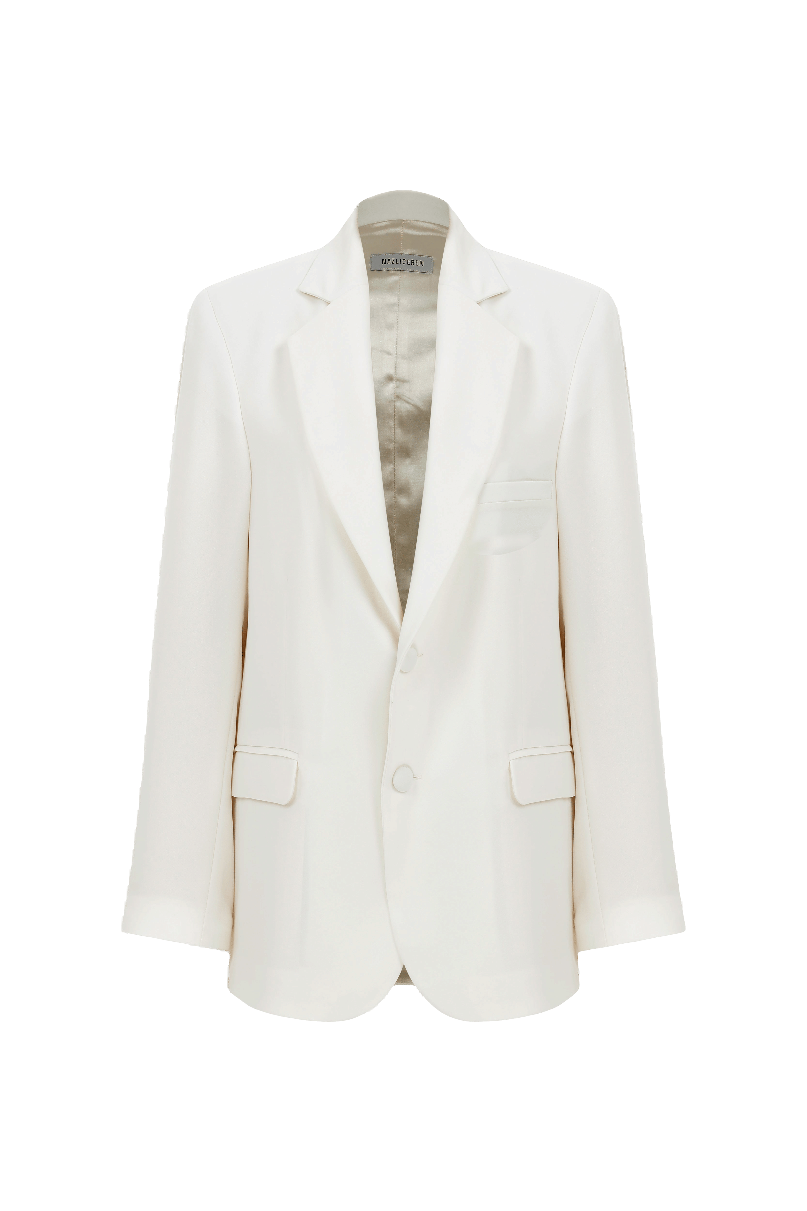 Boxy Oversize Crepe Blazer in Blanche in White made by Nazli Ceren