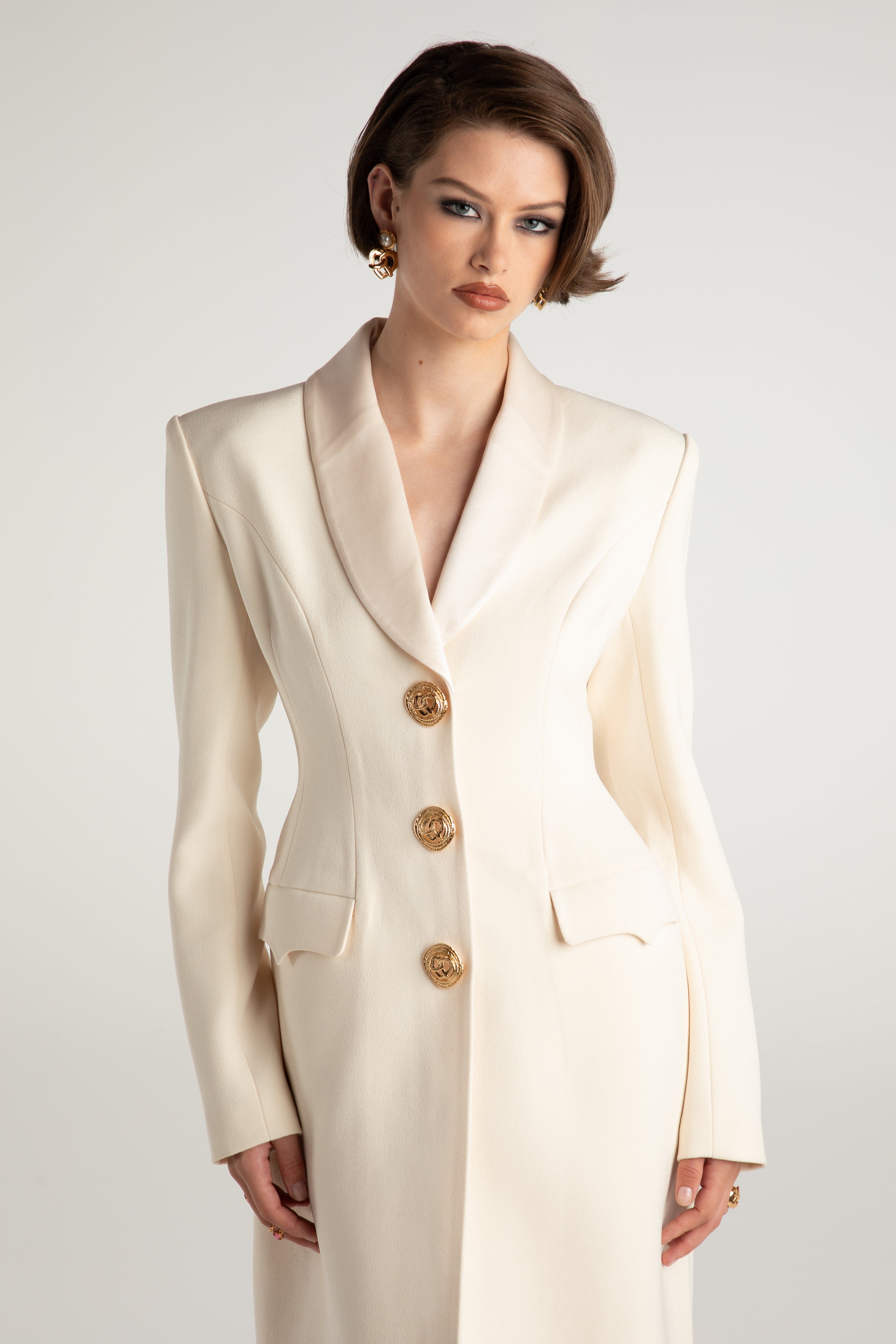 Evie Long Suit Jacket (White) in White made by Nana Jacqueline
