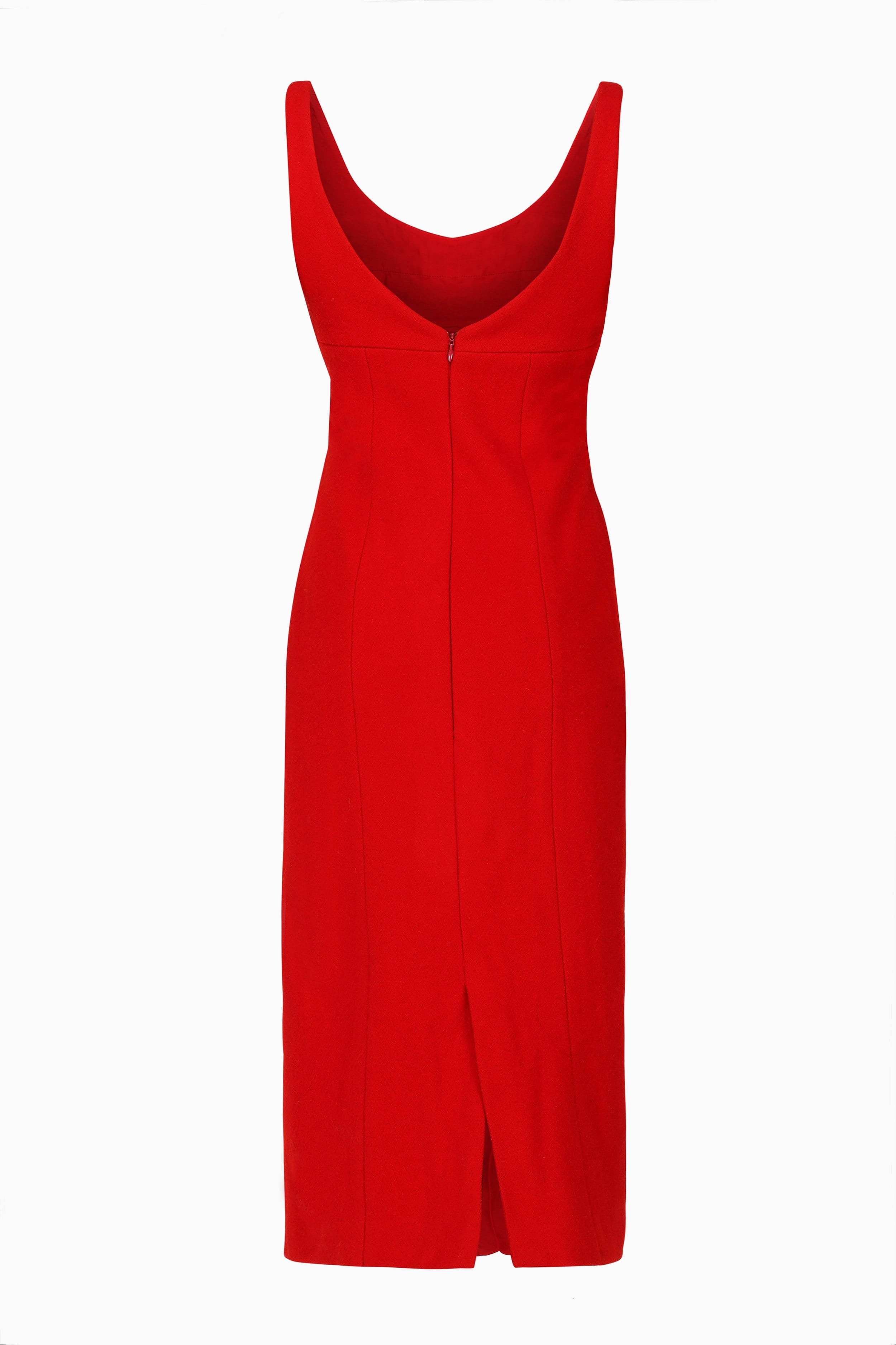 Wool Blend Midi Dress In Red made by Szabo Sihag