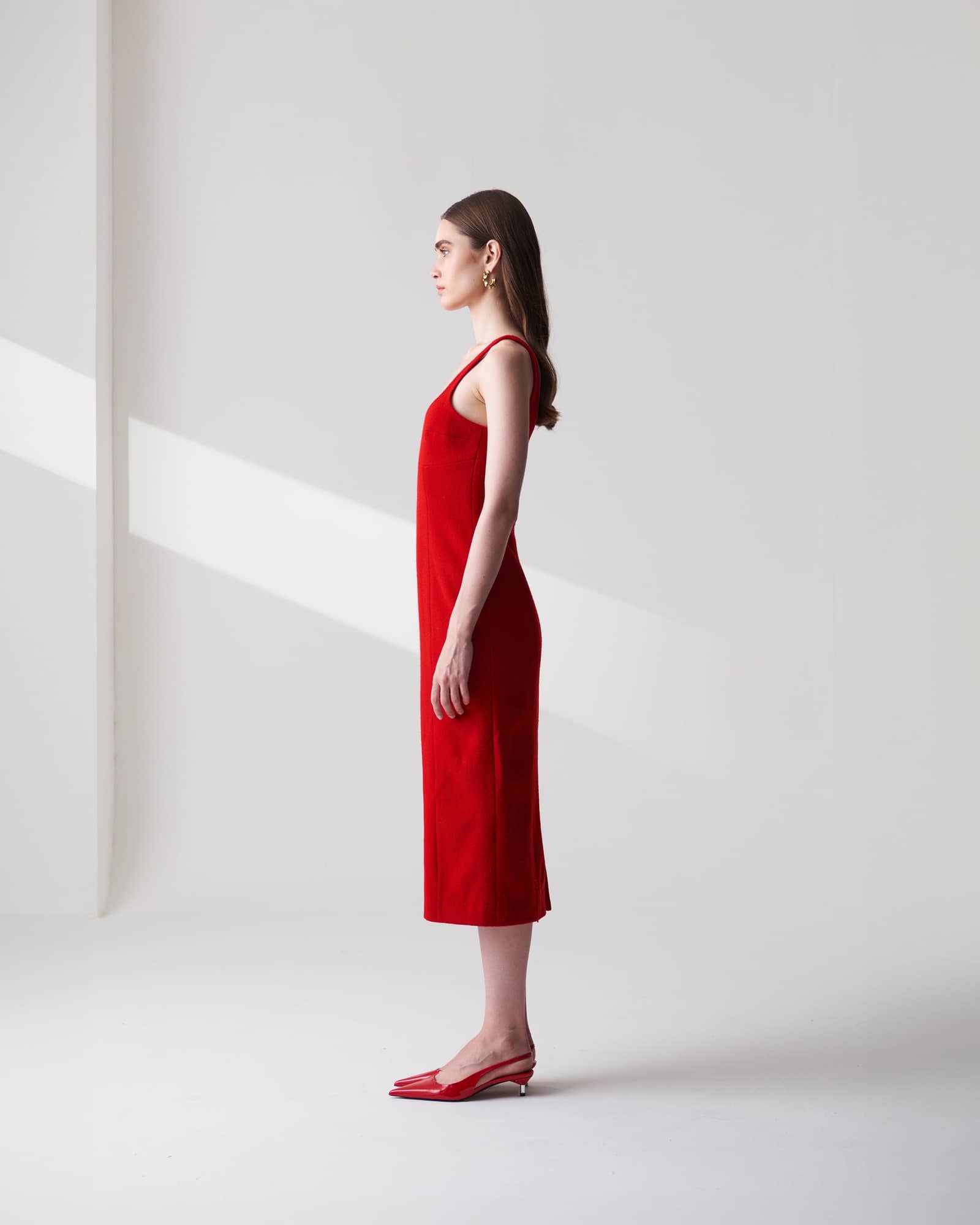 Wool Blend Midi Dress In Red made by Szabo Sihag