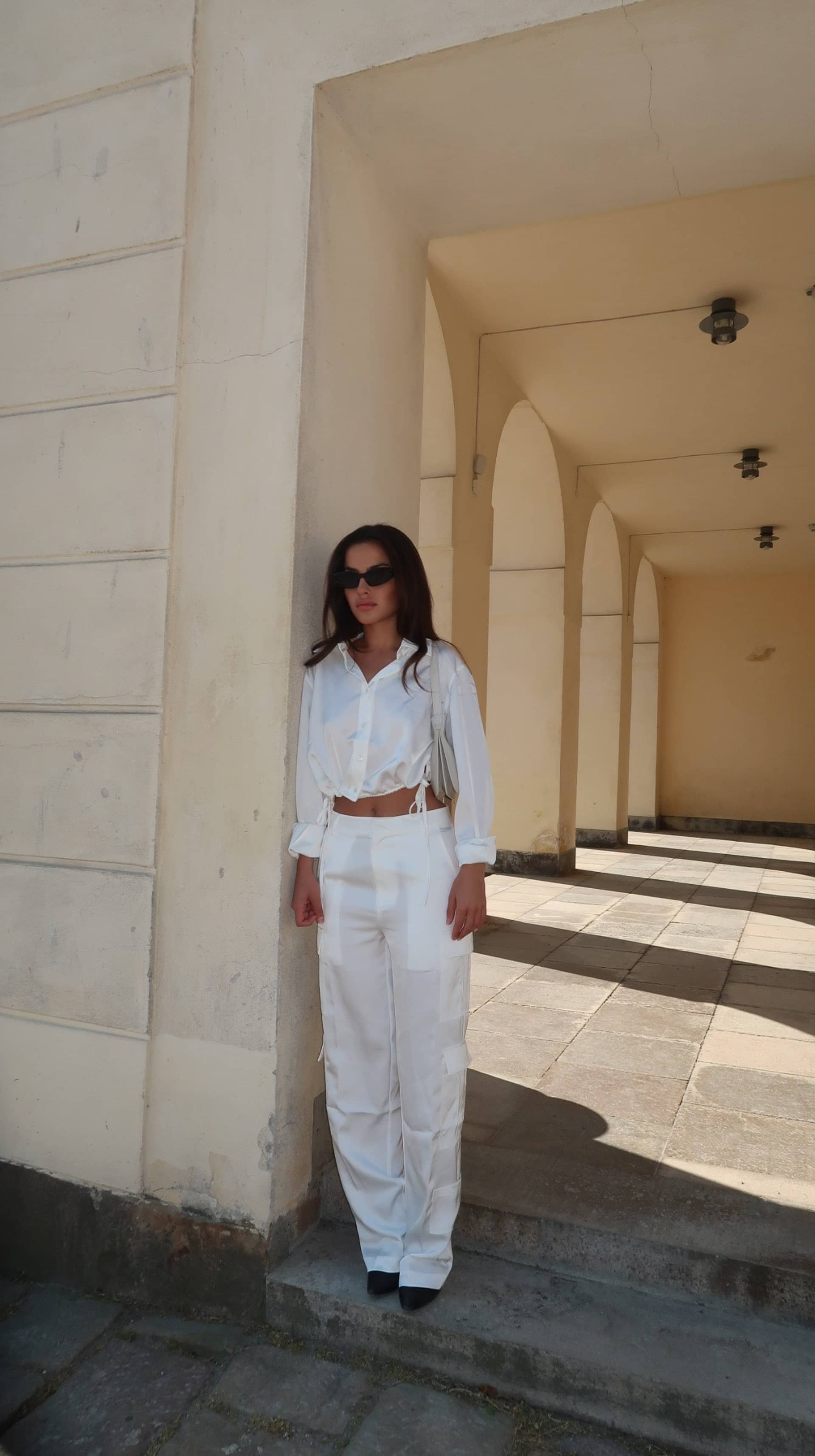 Satin Cargo Pants White made by CLOEYS