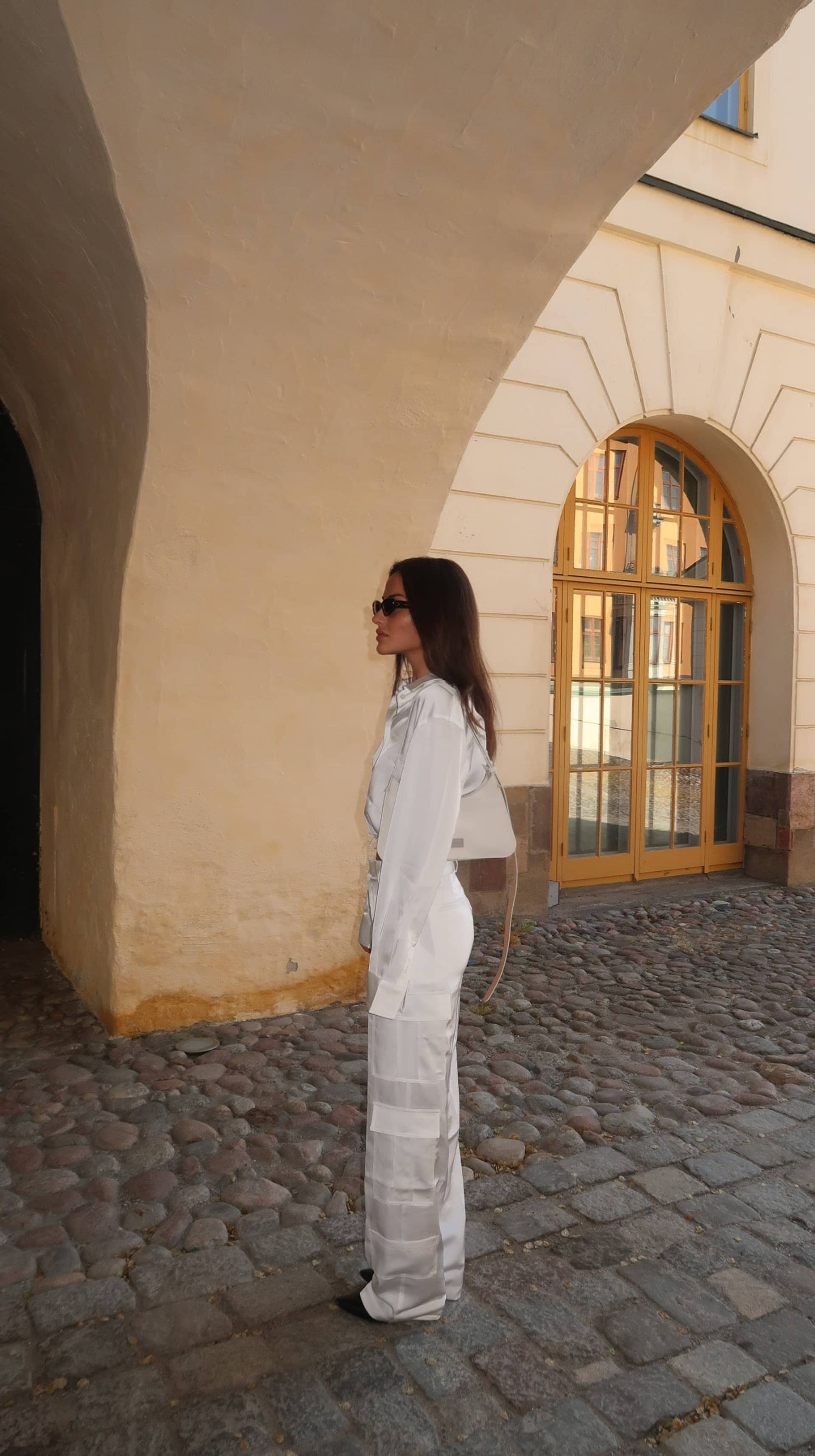 Satin Cargo Pants White made by CLOEYS