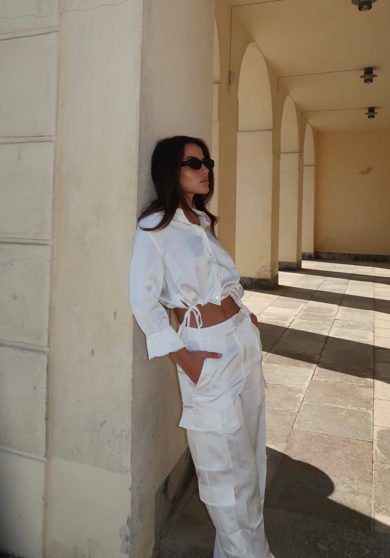 Satin Cargo Pants White made by CLOEYS