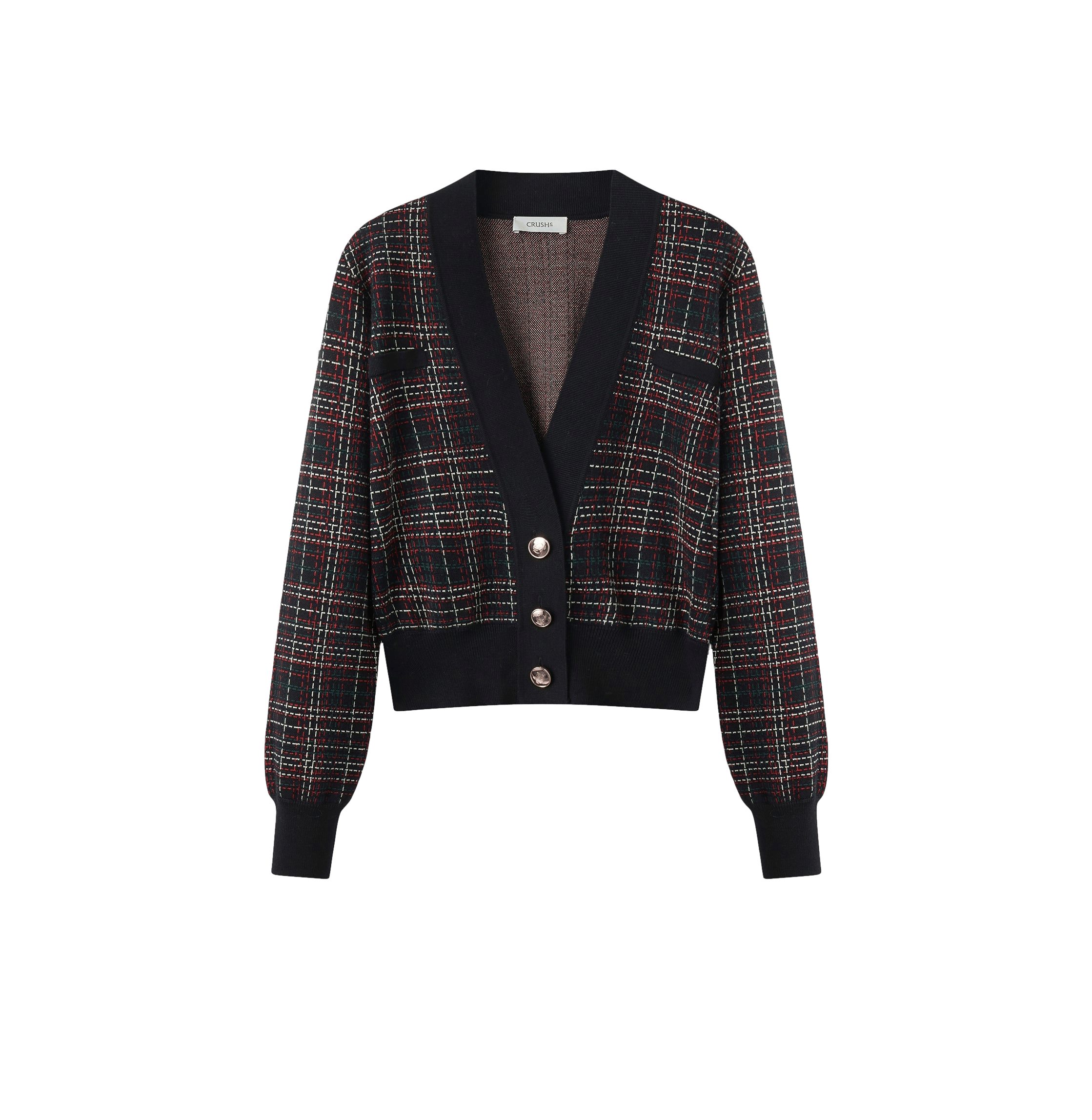 JACQUARD CHECKED V-NECK CARDIGAN in Multi color made by CRUSH Collection