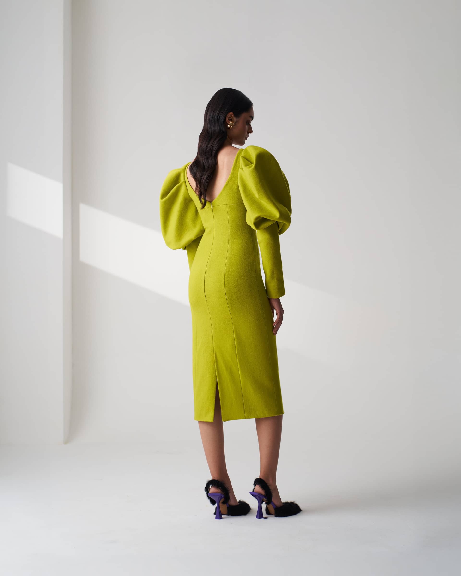 Wool Blend Puff Sleeve Dress made by Szabo Sihag